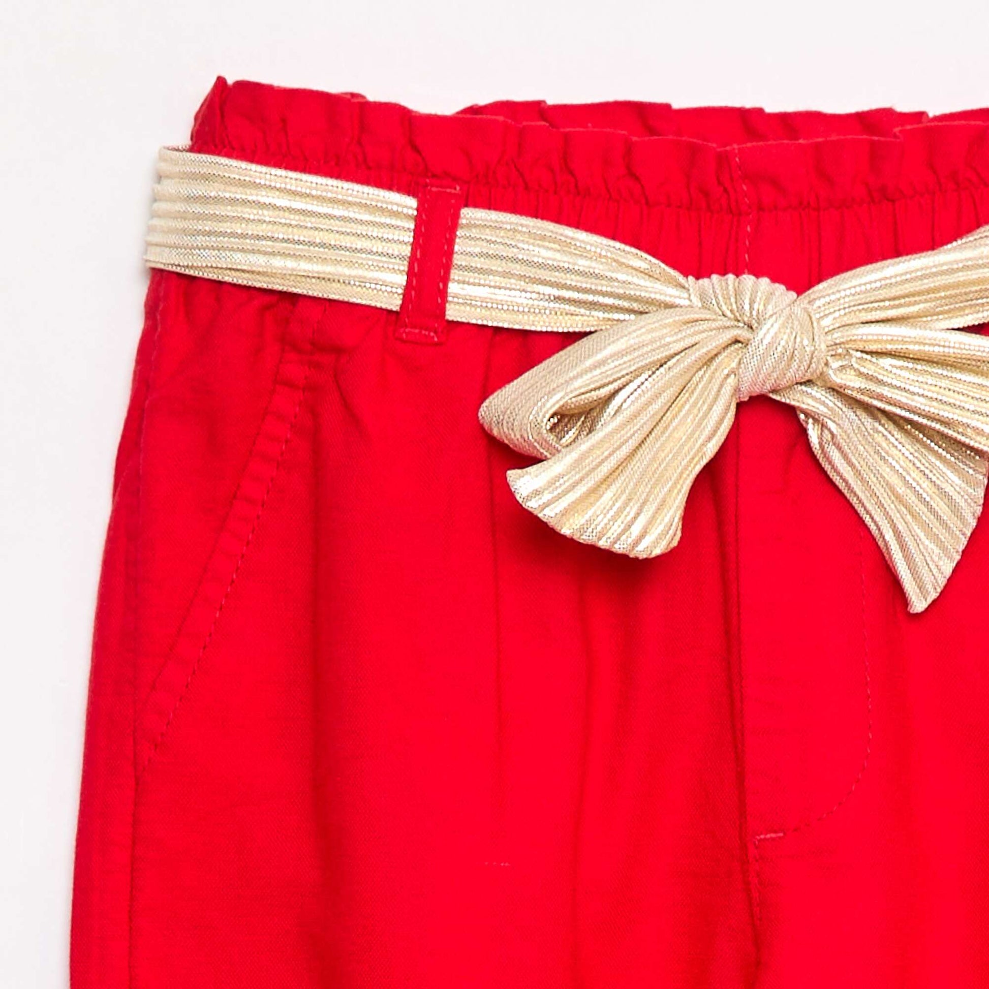 Pantalon uni en voile de coton avec ceinture ROUGE