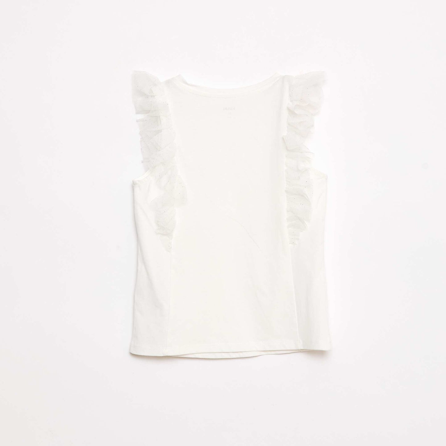 T-shirt coton avec manches volants en tulle BLANC