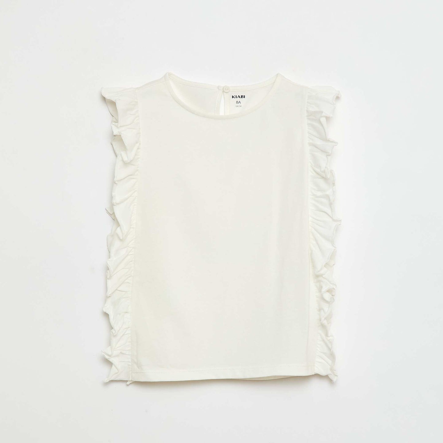 T-shirt sans manches volanté uni BLANC