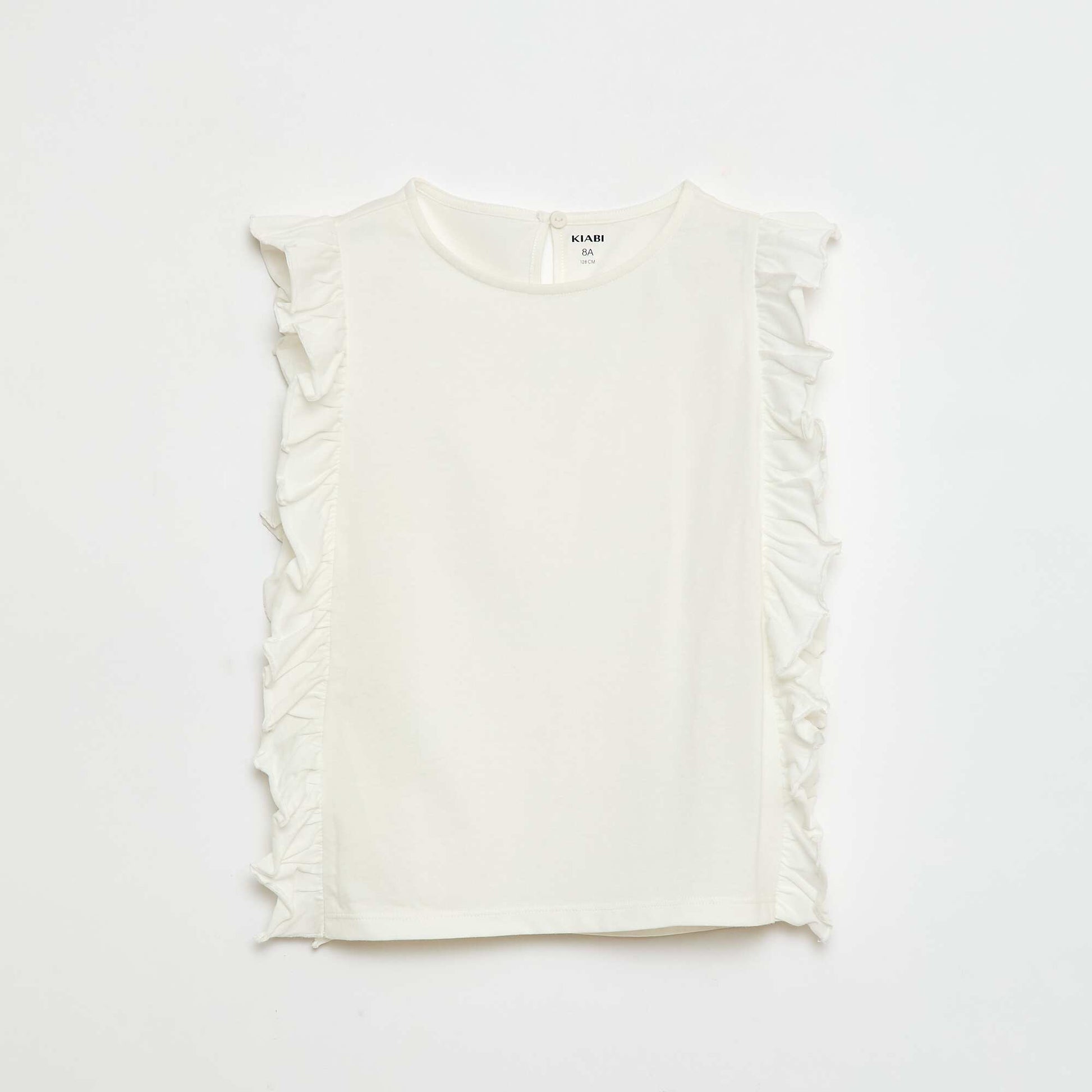 T-shirt sans manches volanté uni BLANC