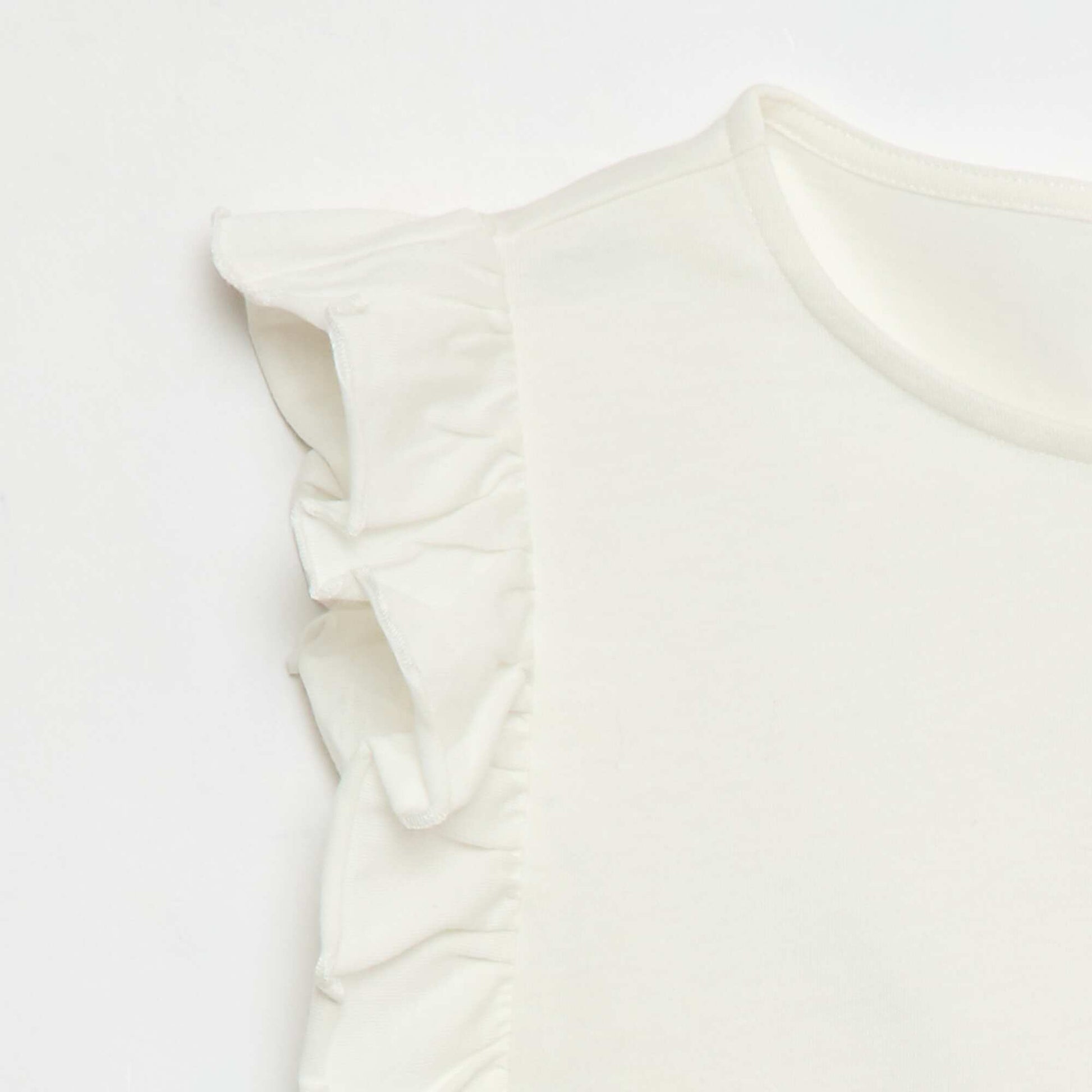 T-shirt sans manches volanté uni BLANC