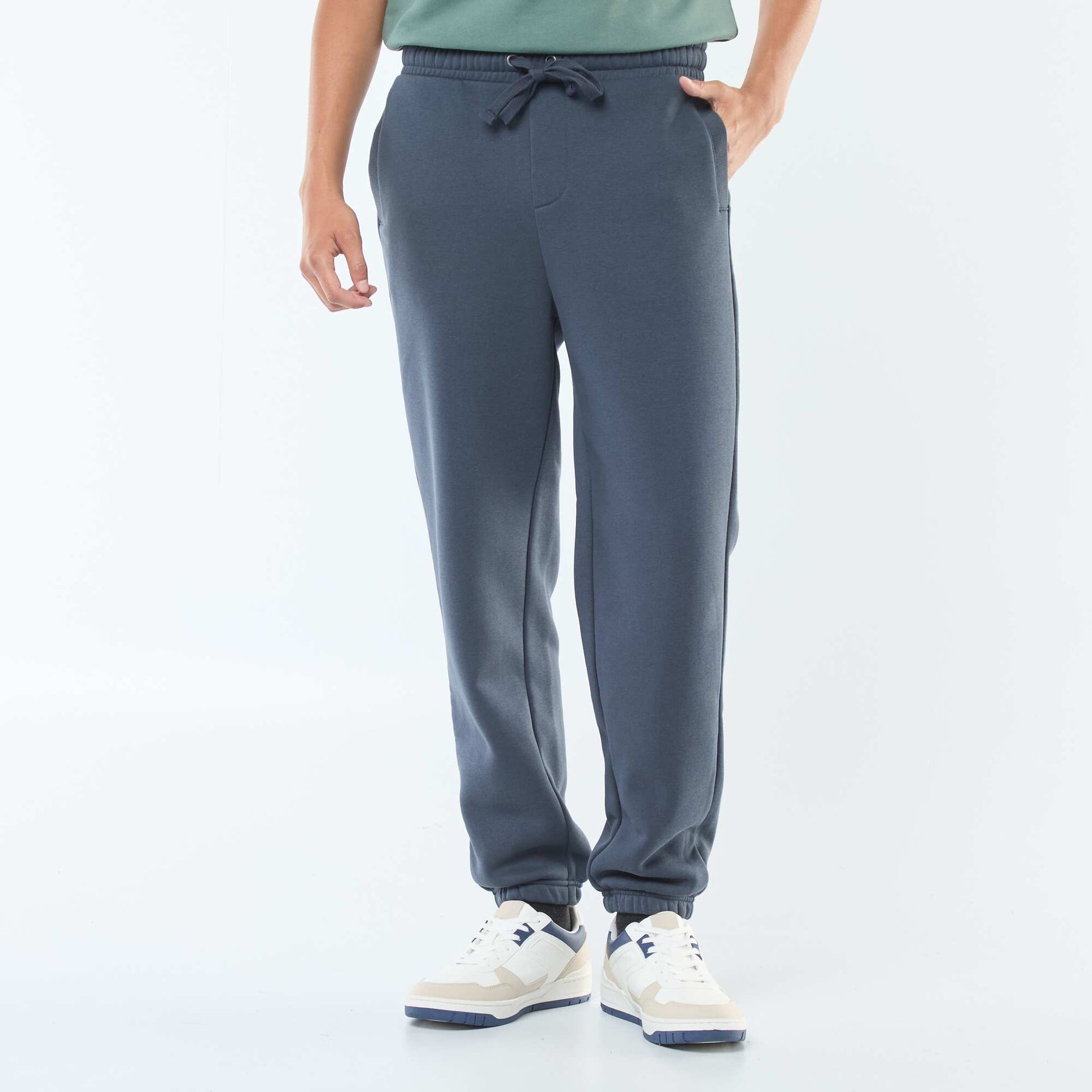 Pantalon jogging uni avec cordons de serrage à la taille BLEU