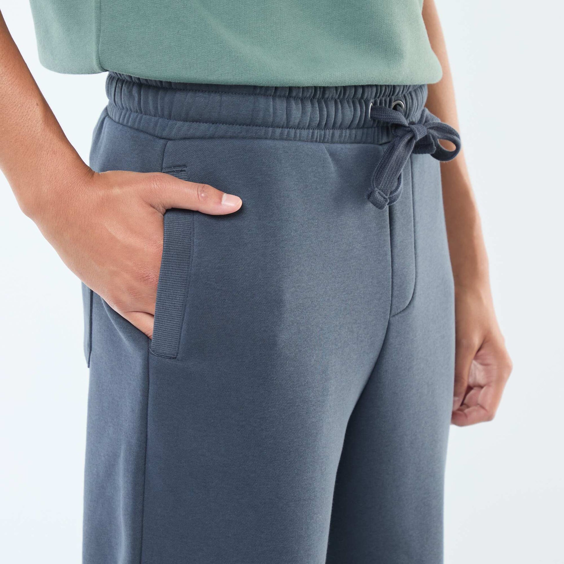 Pantalon jogging uni avec cordons de serrage à la taille BLEU