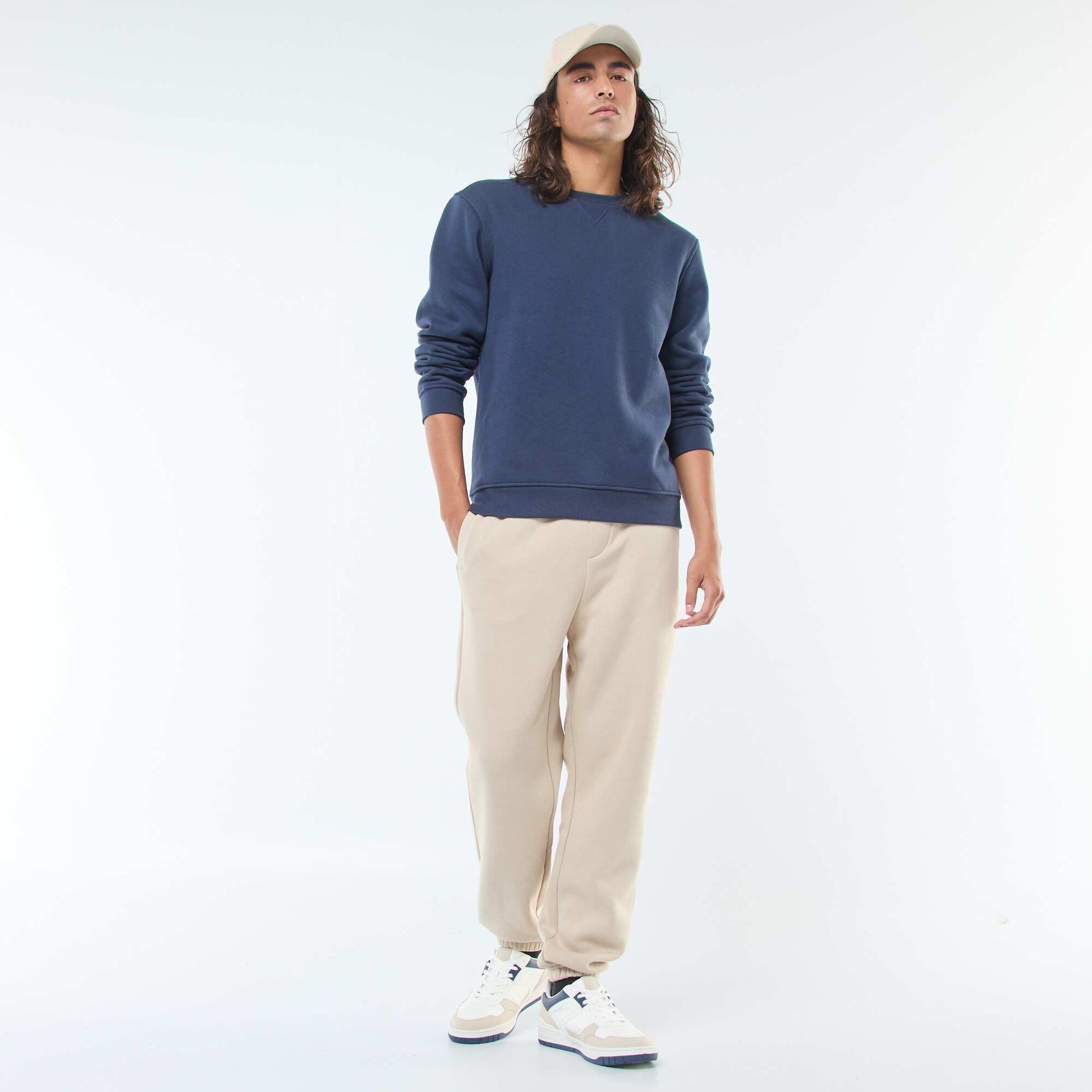 Pantalon jogging uni avec cordons de serrage à la taille BEIGE