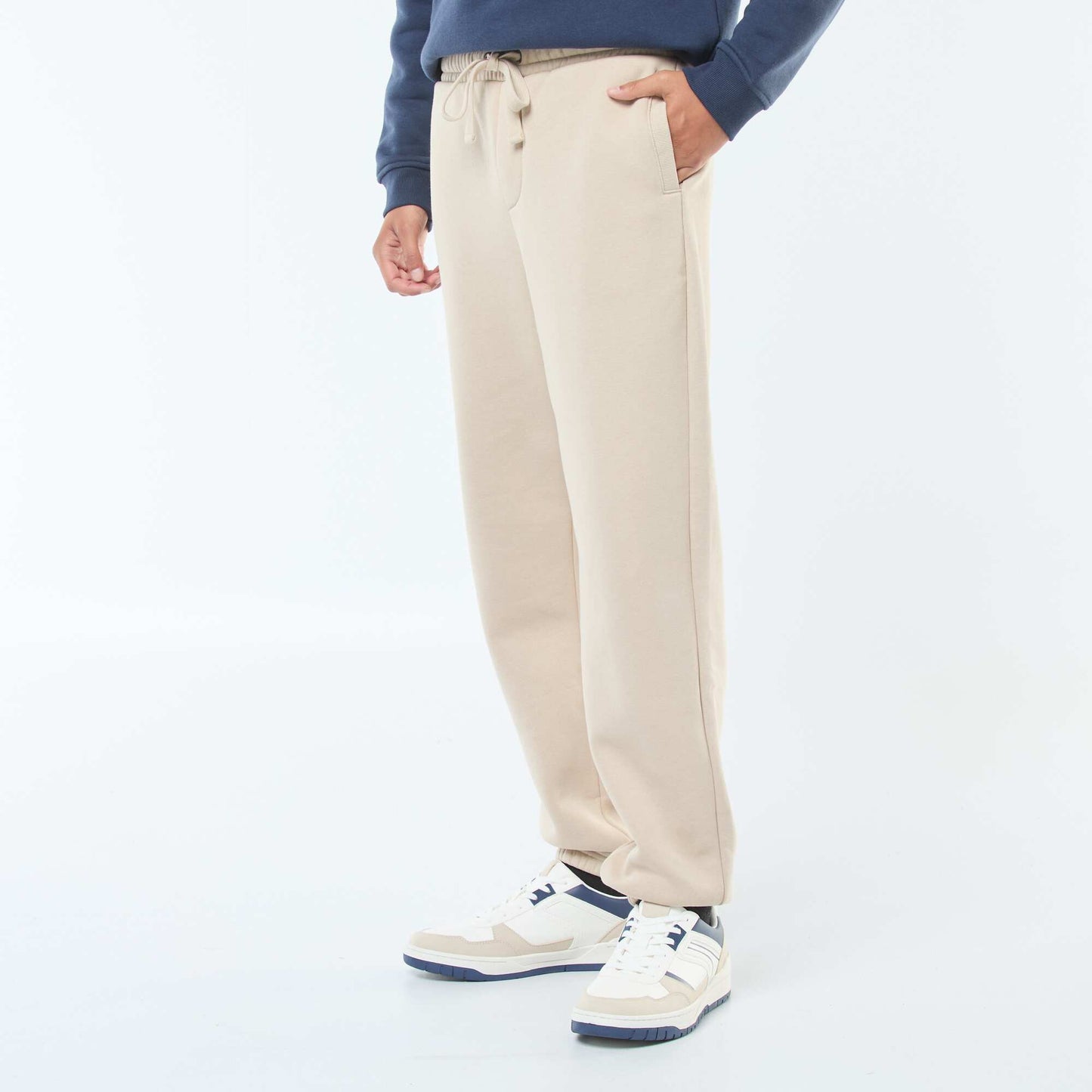 Pantalon jogging uni avec cordons de serrage à la taille BEIGE