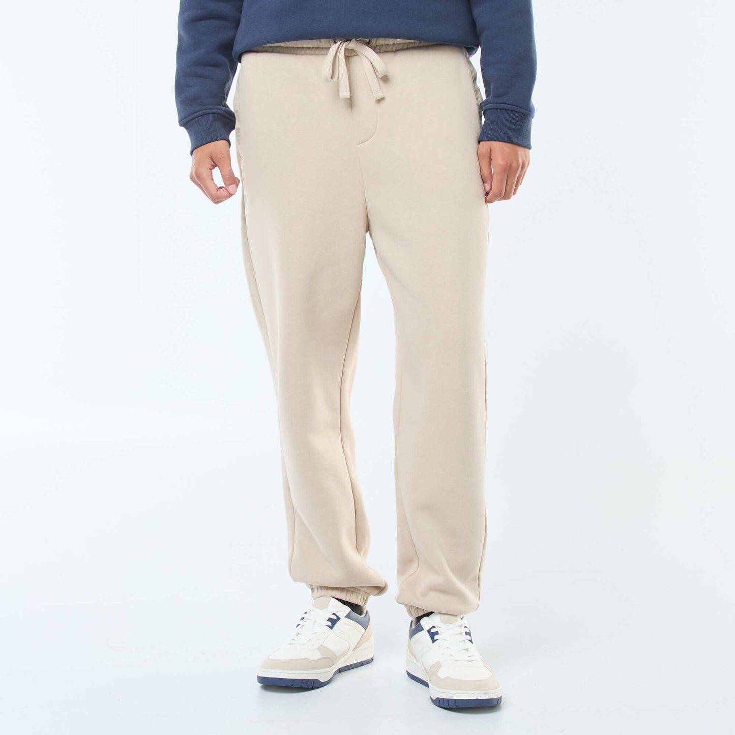 Pantalon jogging uni avec cordons de serrage à la taille BEIGE