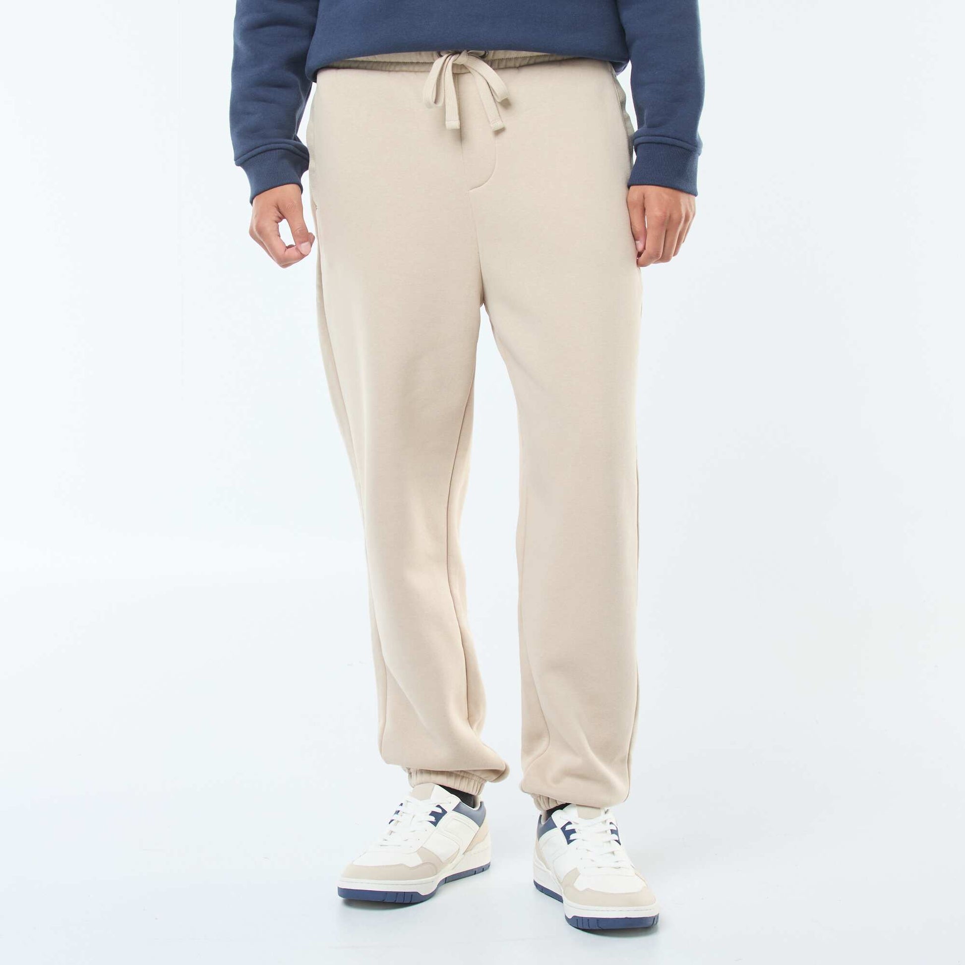 Pantalon jogging uni avec cordons de serrage à la taille BEIGE
