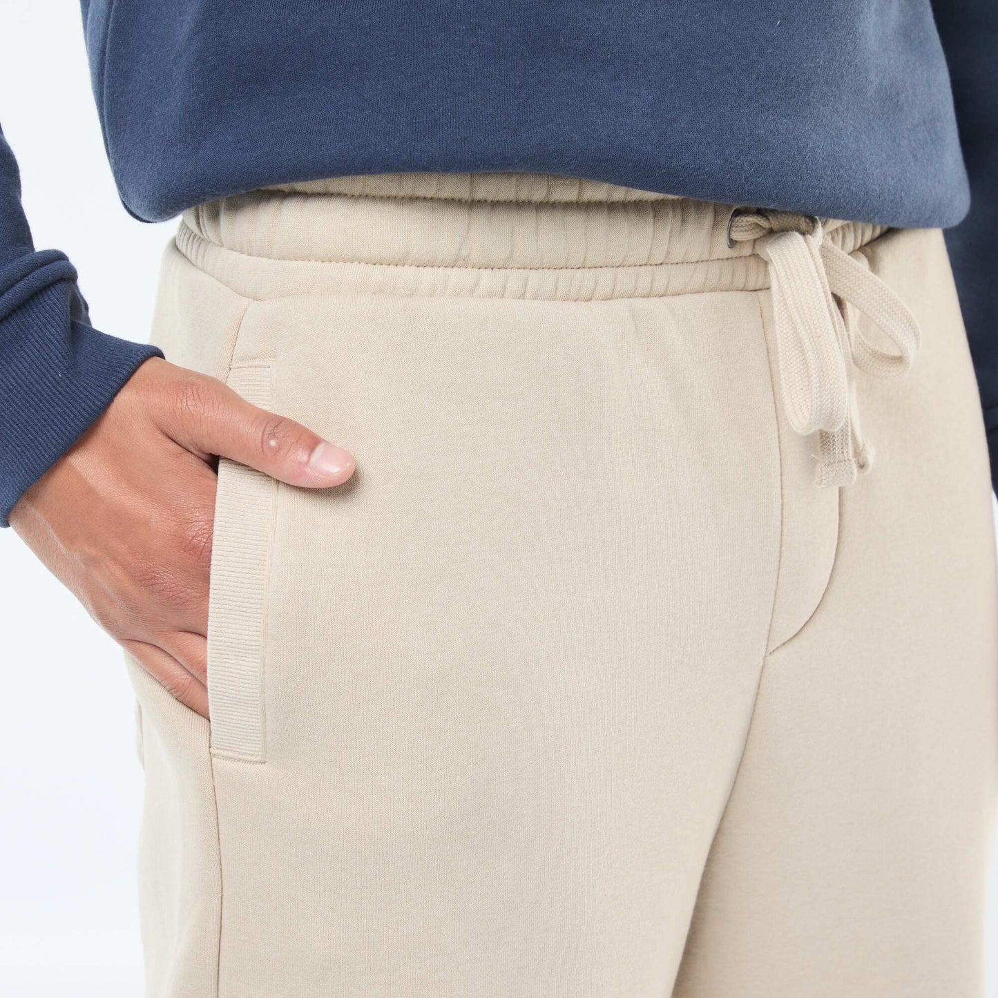 Pantalon jogging uni avec cordons de serrage à la taille BEIGE