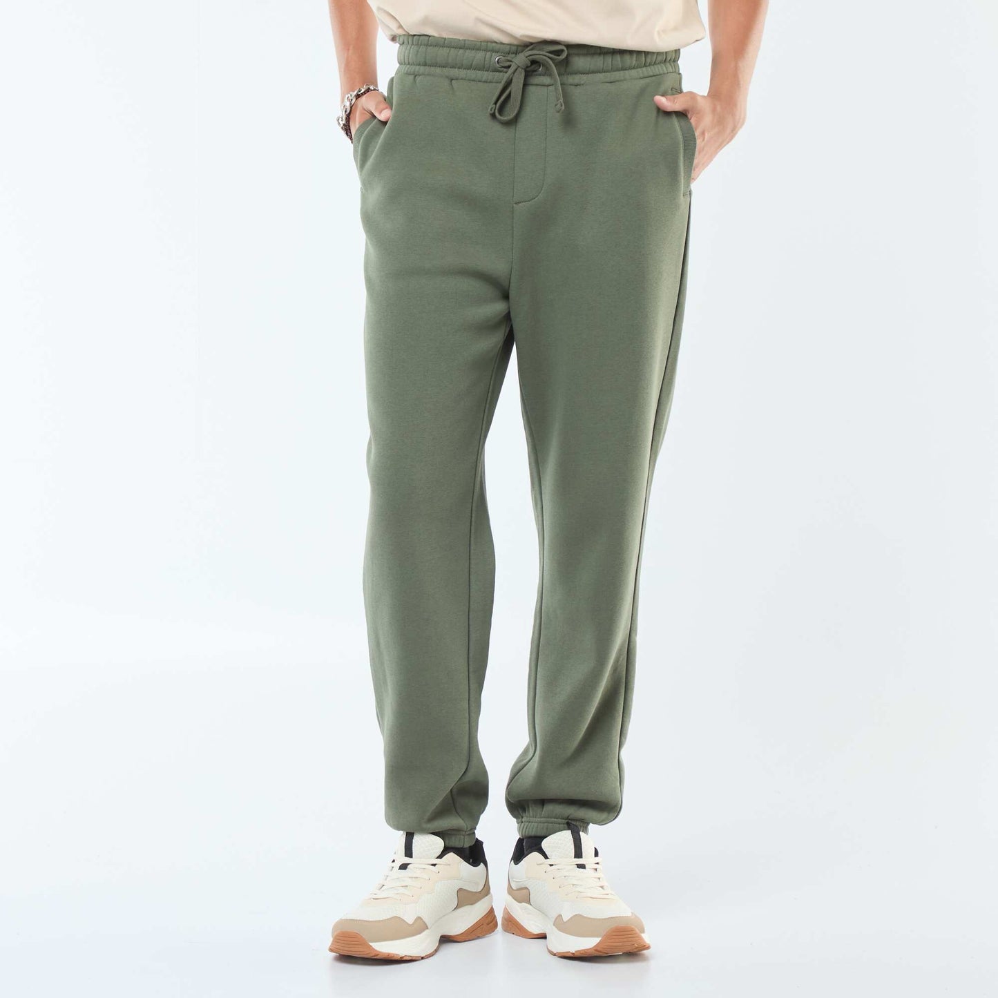 Pantalon jogging uni avec cordons de serrage à la taille VERT