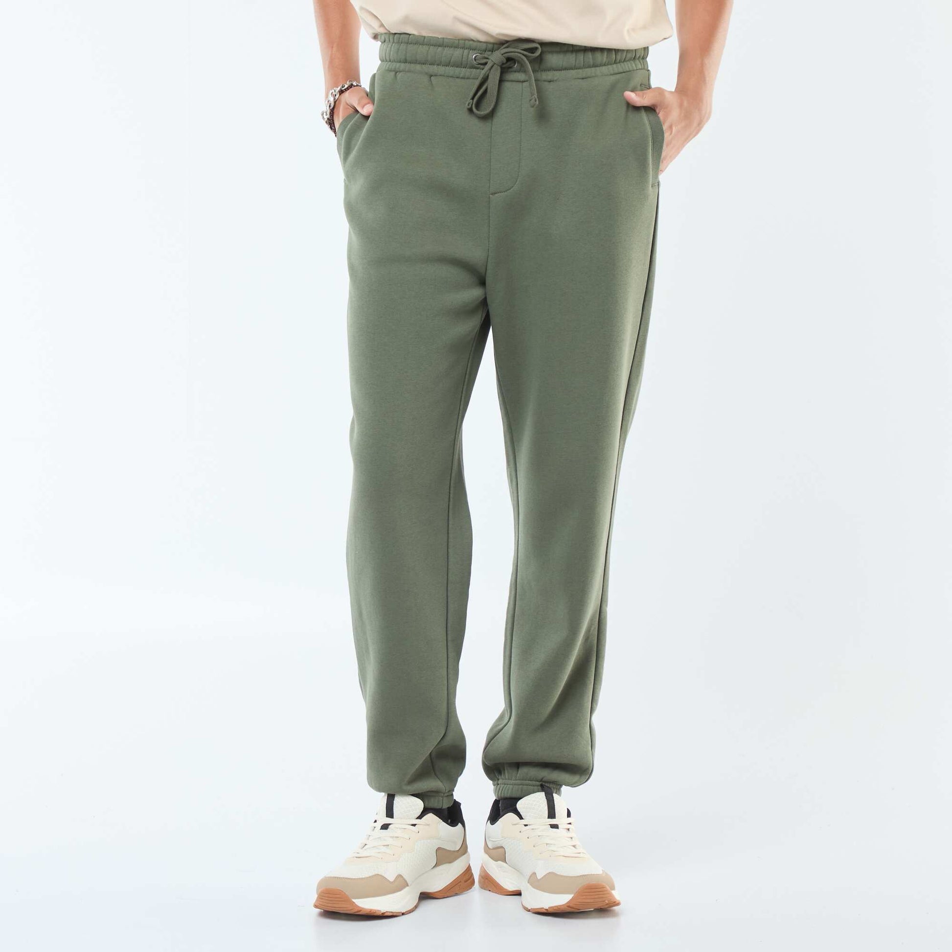 Pantalon jogging uni avec cordons de serrage à la taille VERT