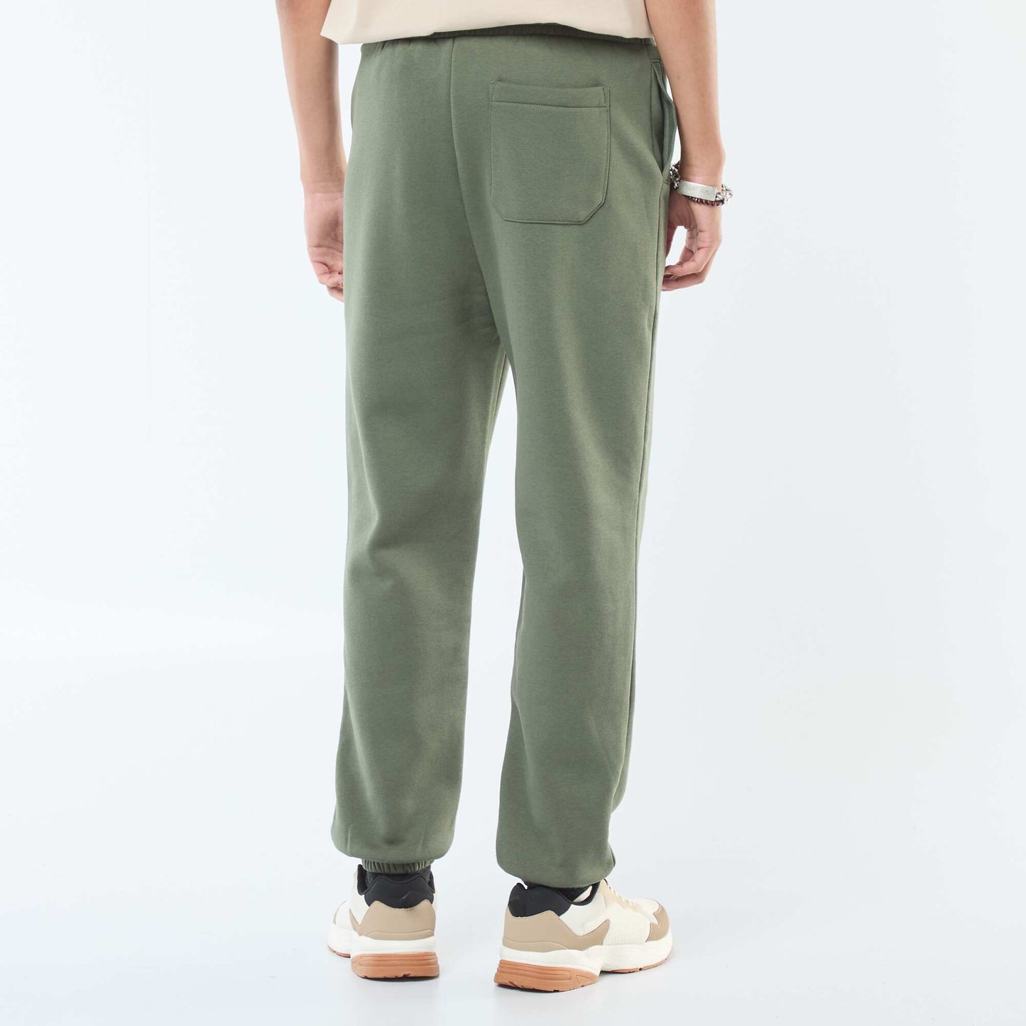 Pantalon jogging uni avec cordons de serrage à la taille VERT