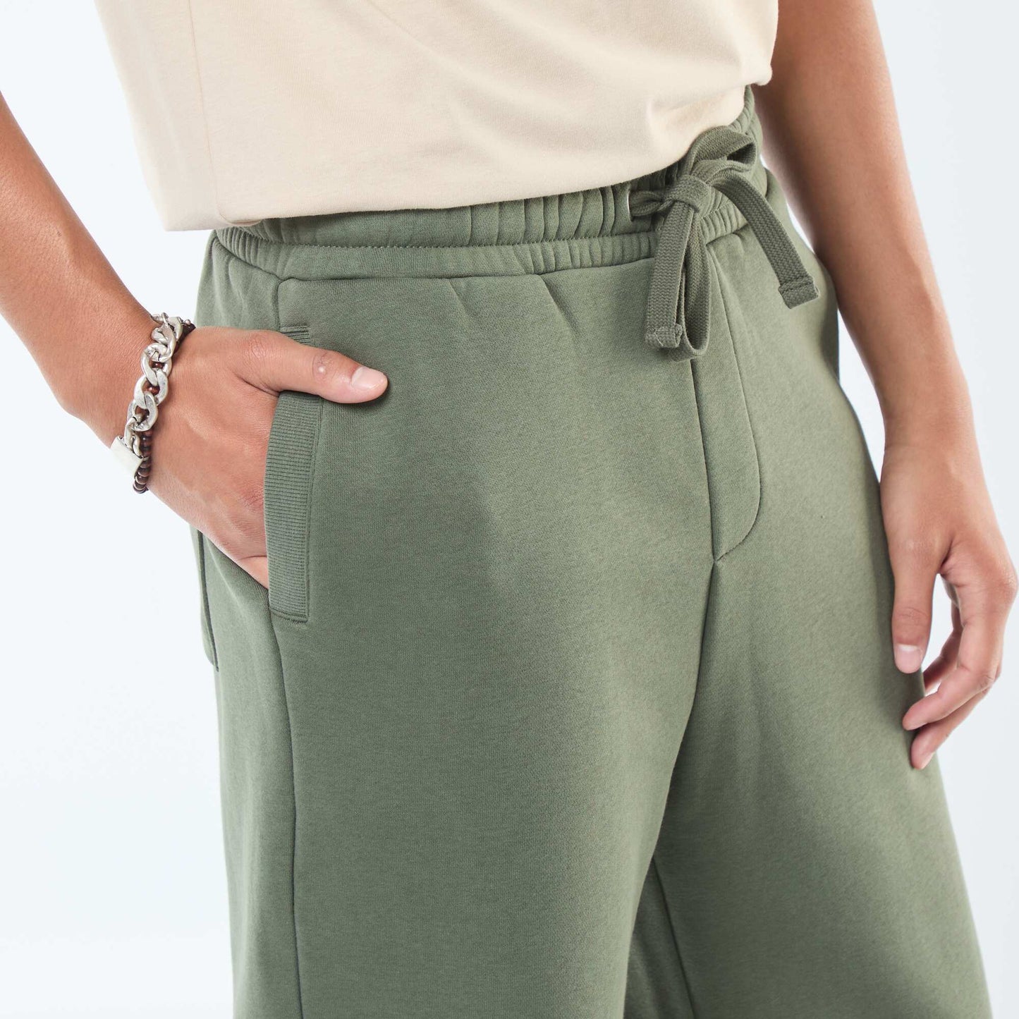 Pantalon jogging uni avec cordons de serrage à la taille VERT