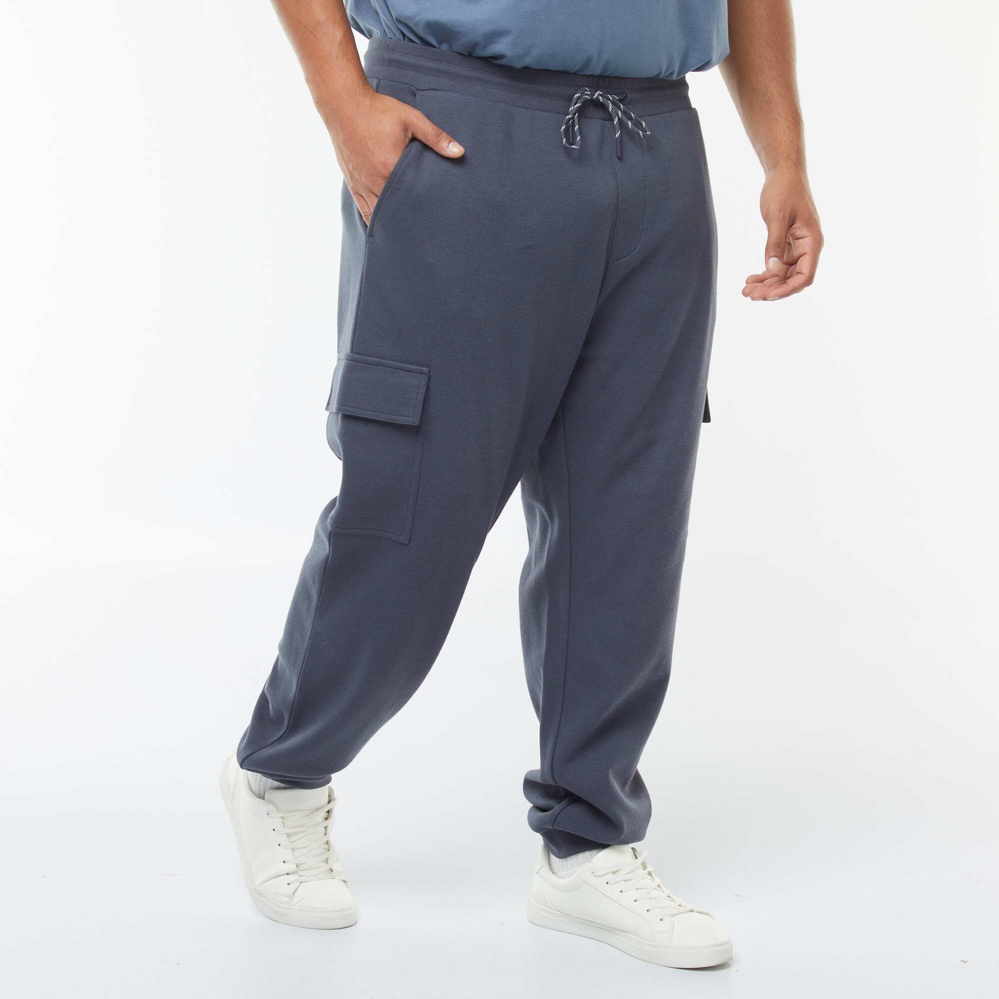 Jogging en maille piquée avec poches à rabat BLEU