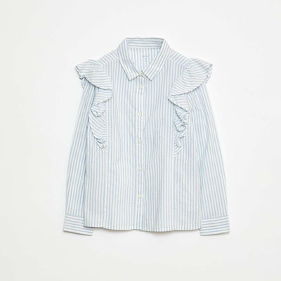 Chemise en popeline volantée BLEU