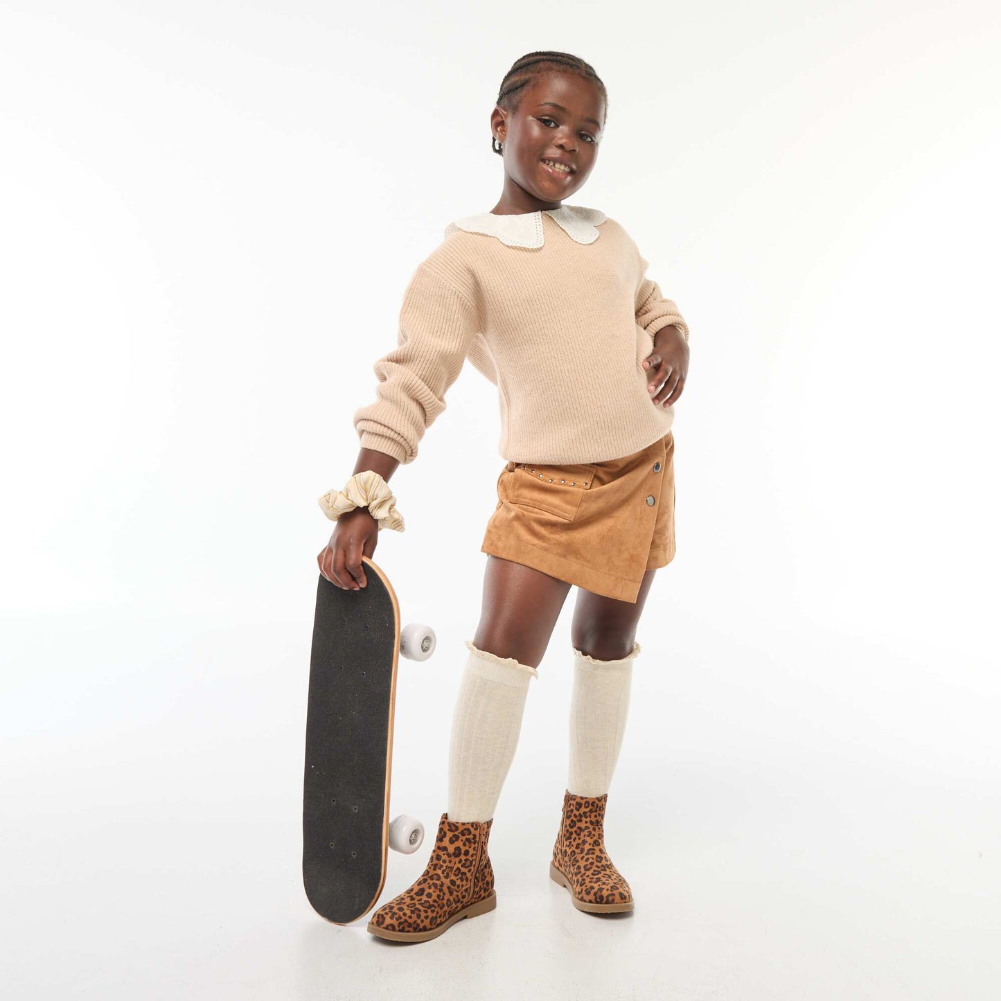 Jupe short courte unie en suédine BEIGE