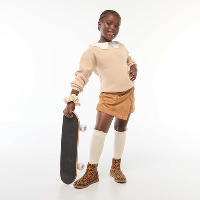 Jupe short courte unie en suédine BEIGE