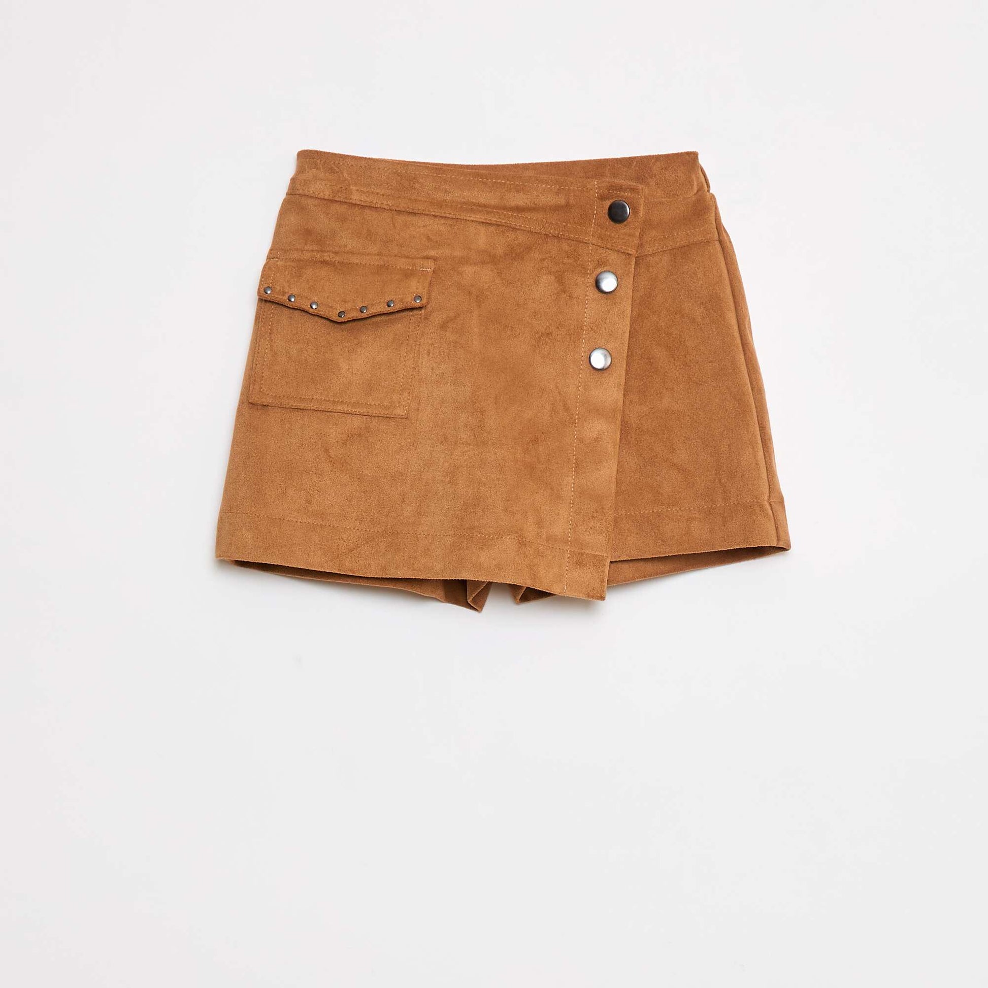 Jupe short courte unie en suédine BEIGE
