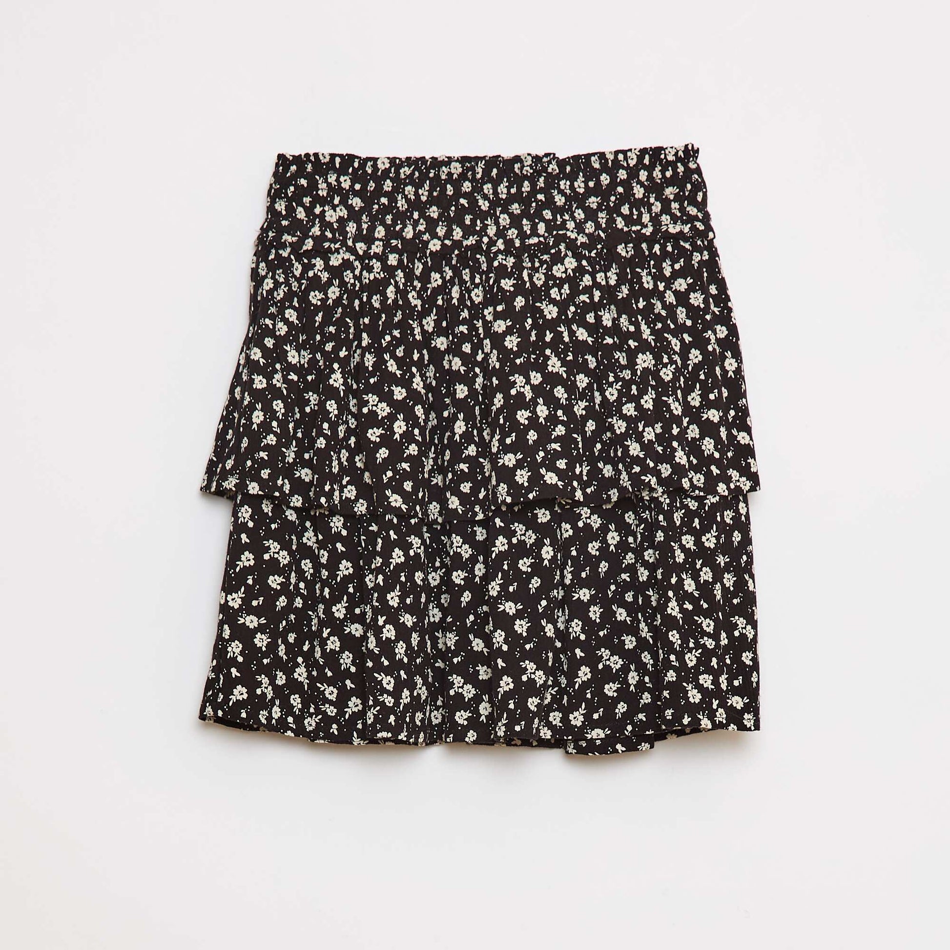 Jupe maille crêpe imprimée fleuri NOIR