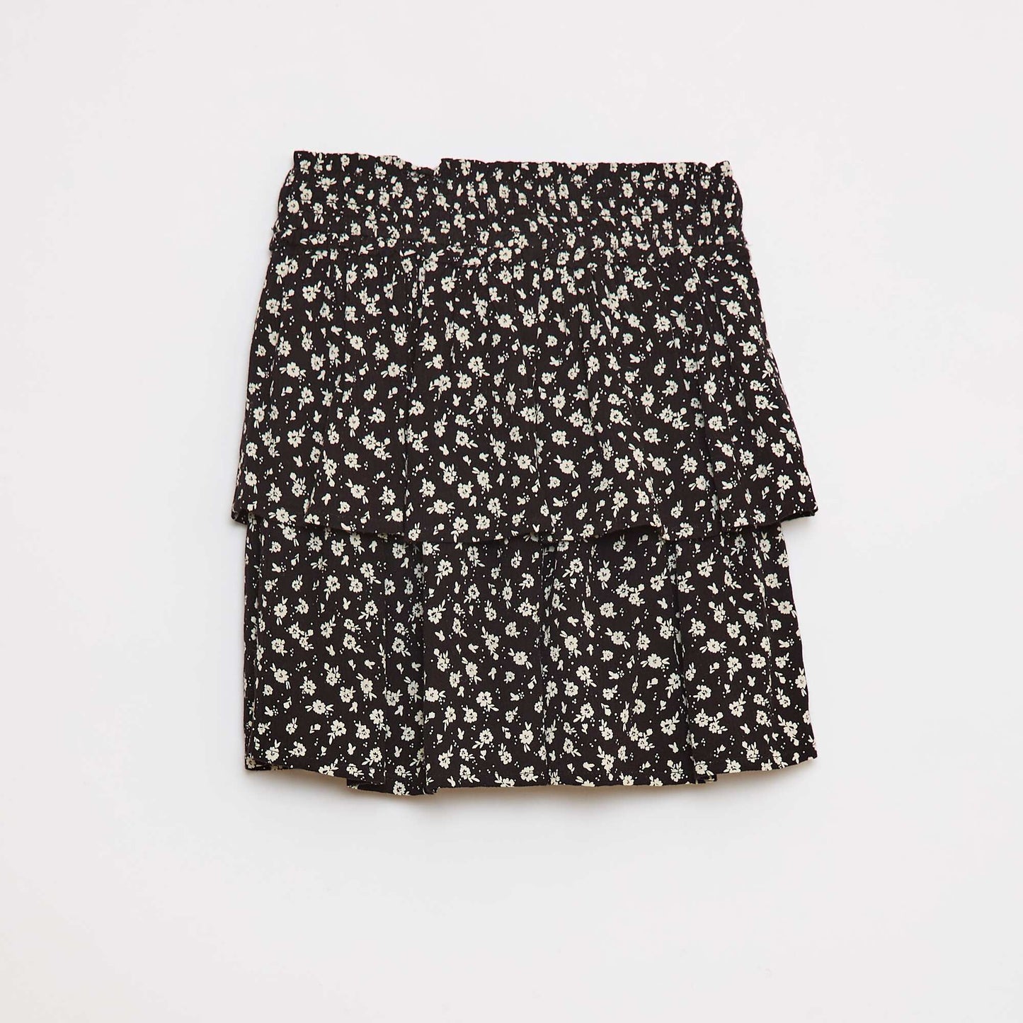 Jupe maille crêpe imprimée fleuri NOIR
