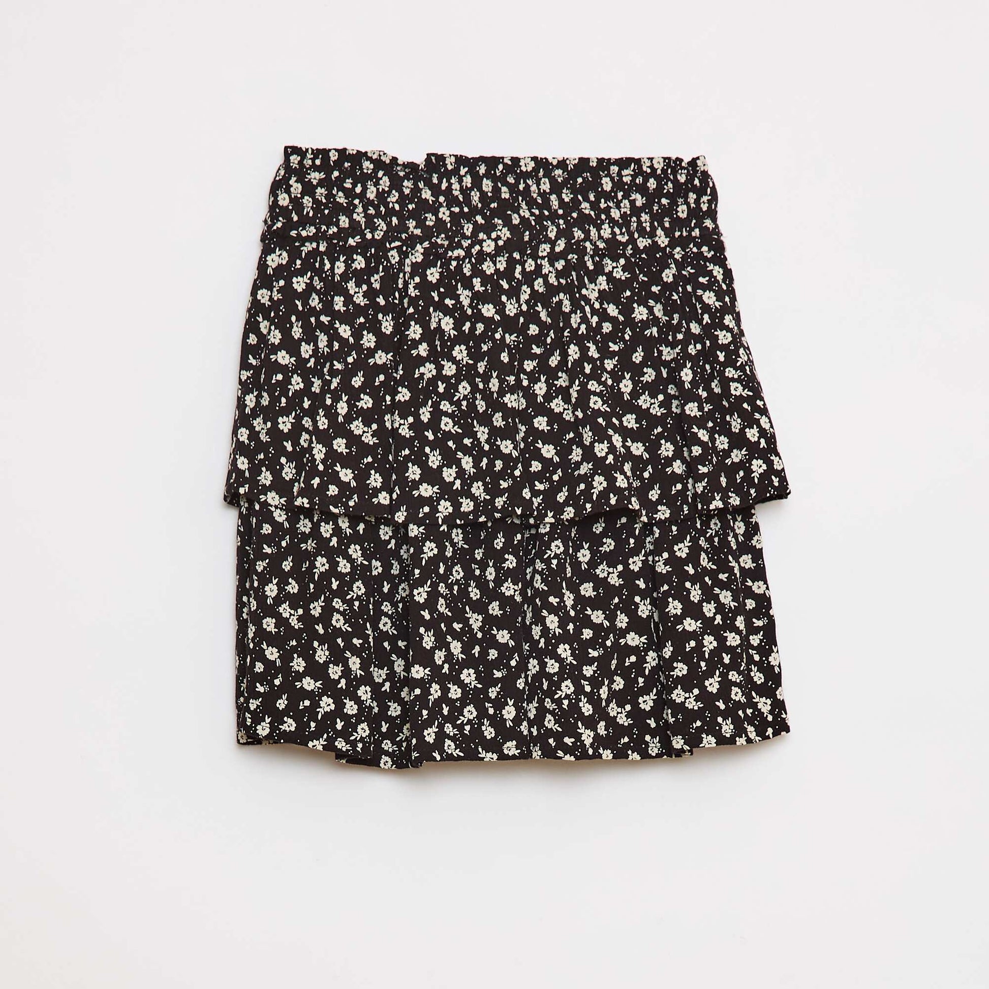 Jupe maille crêpe imprimée fleuri NOIR