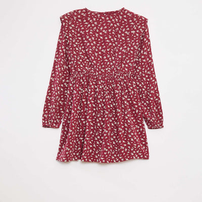 Robe fluide à fleurs en maille crêpe ROUGE