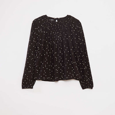 Blouse imprimée en maille crêpe NOIR