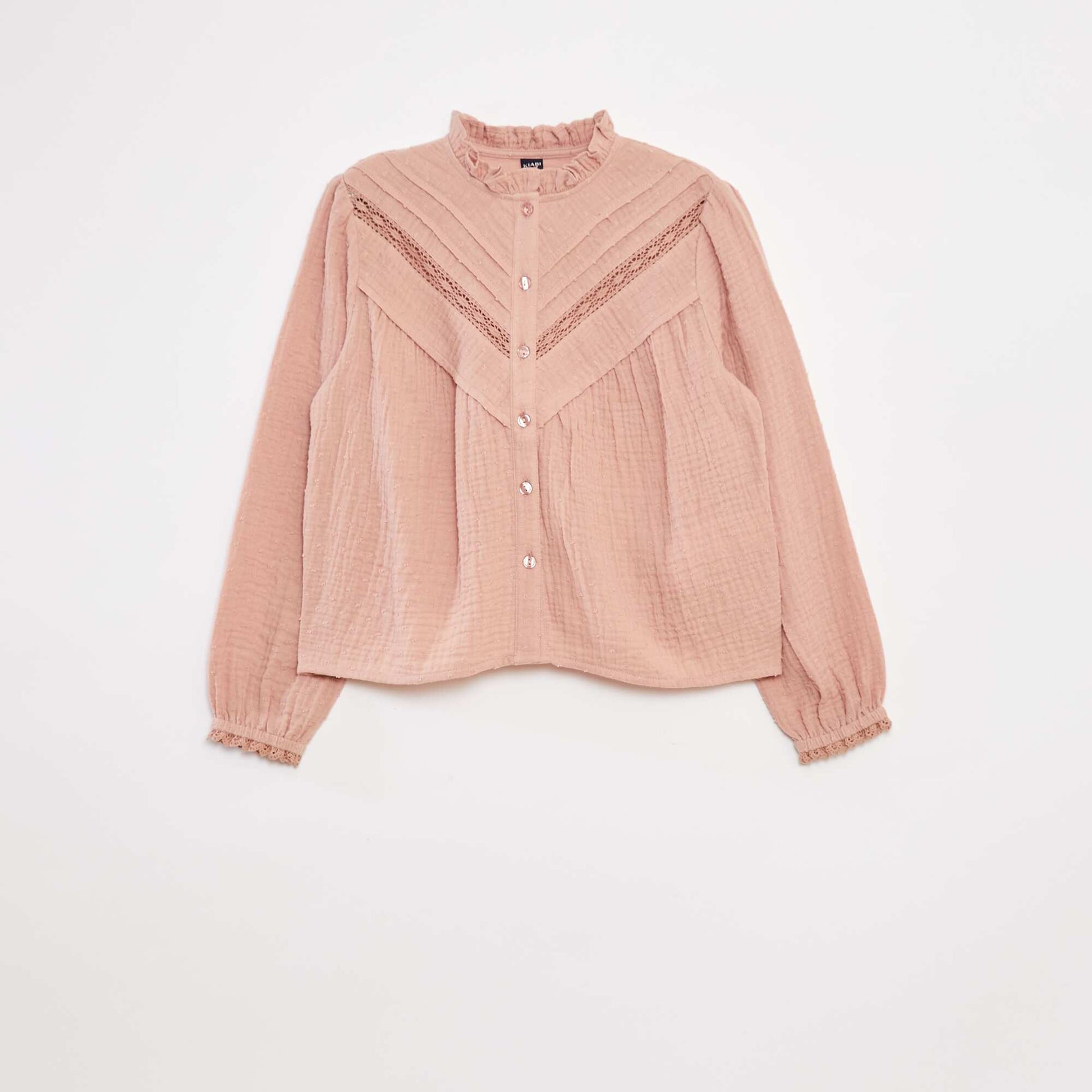 Blouse en gaze de coton plumetis VIEUX ROSE