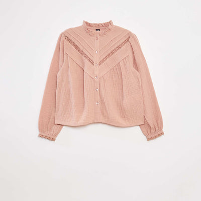 Blouse en gaze de coton plumetis VIEUX ROSE