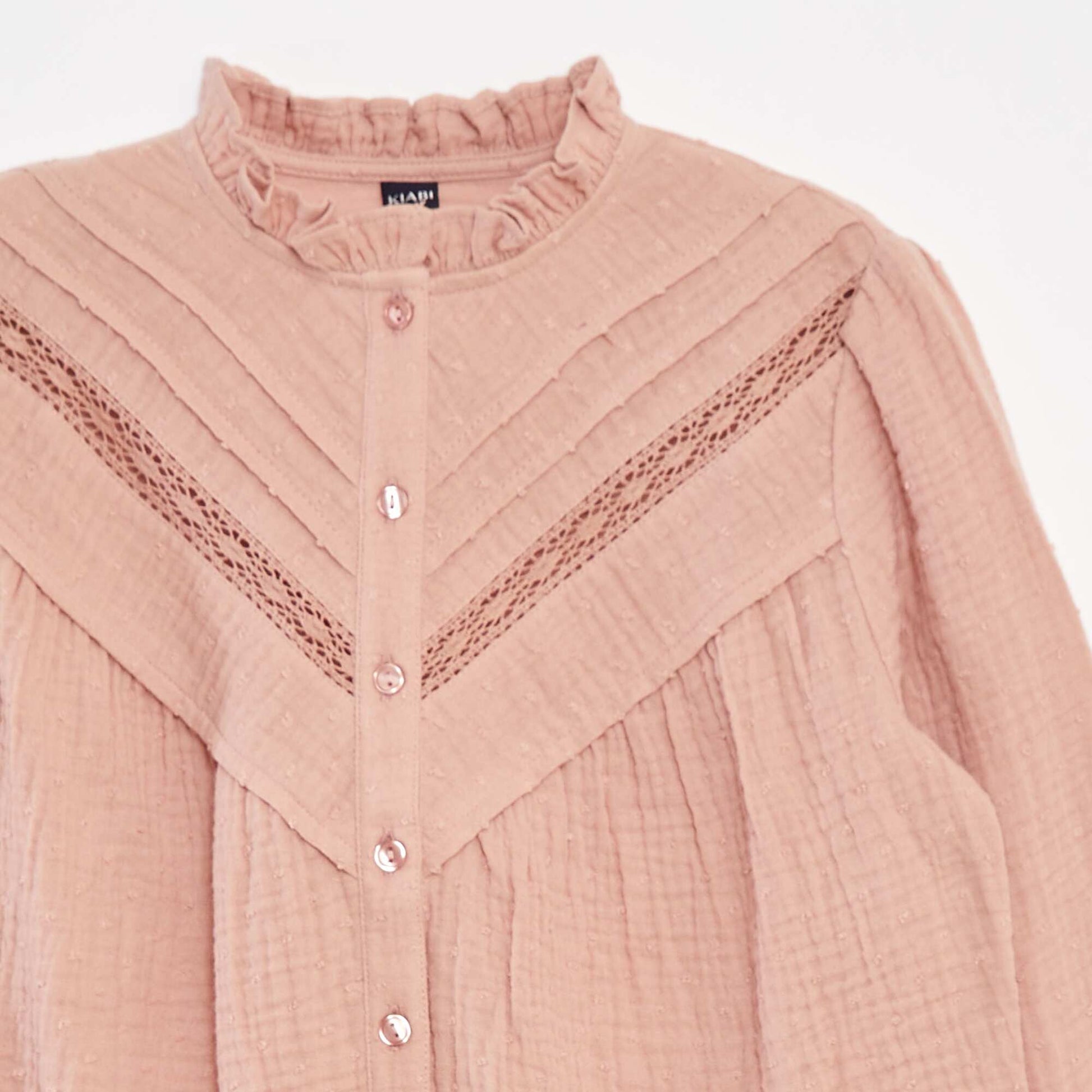 Blouse en gaze de coton plumetis VIEUX ROSE