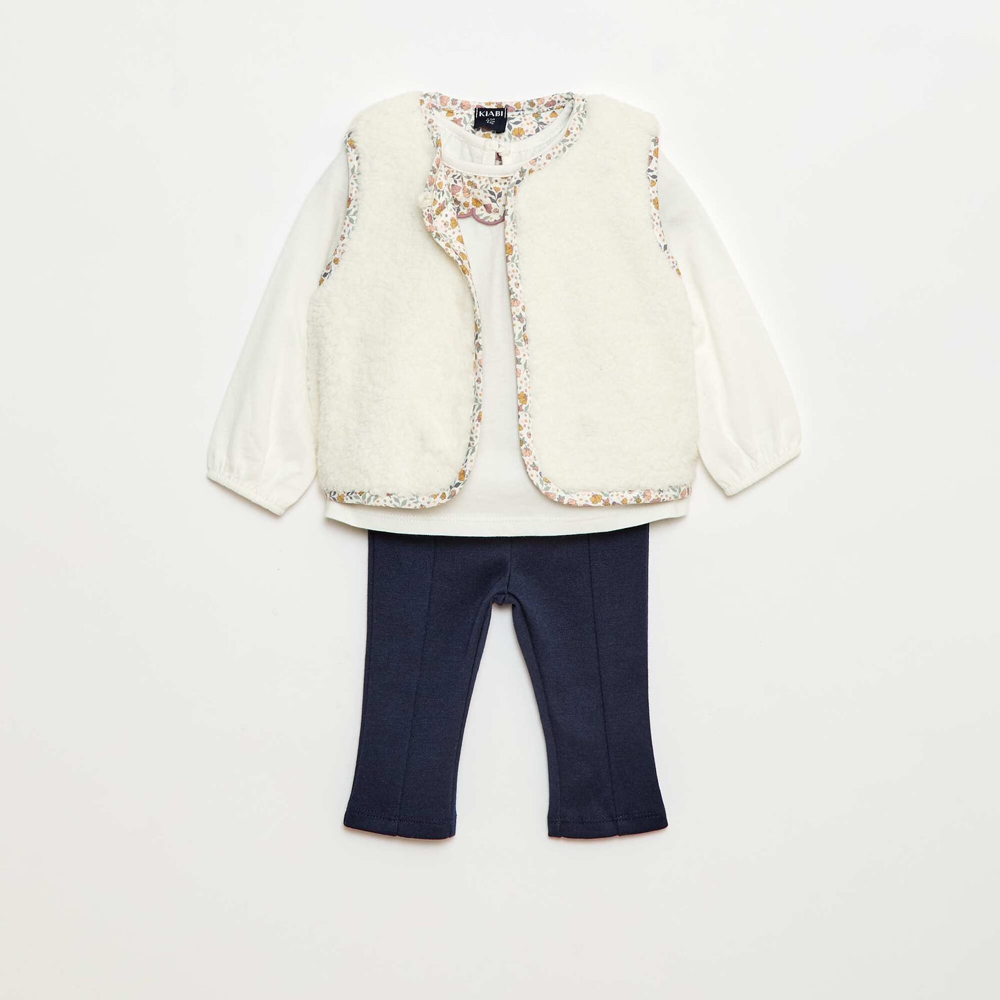 Ensemble gilet effet moutonné + t-shirt + legging - 3 pièces BLANC