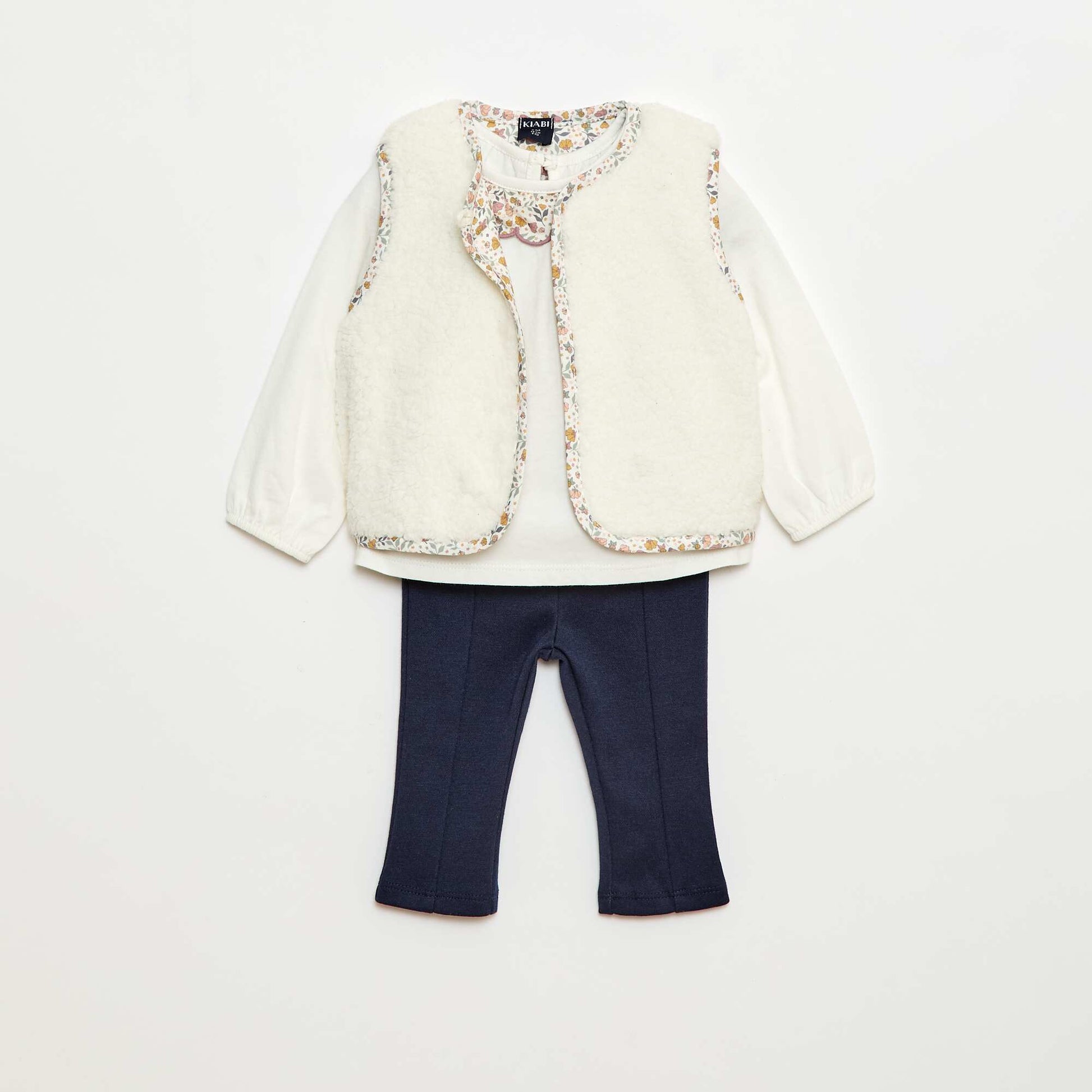 Ensemble gilet effet moutonné + t-shirt + legging - 3 pièces BLANC