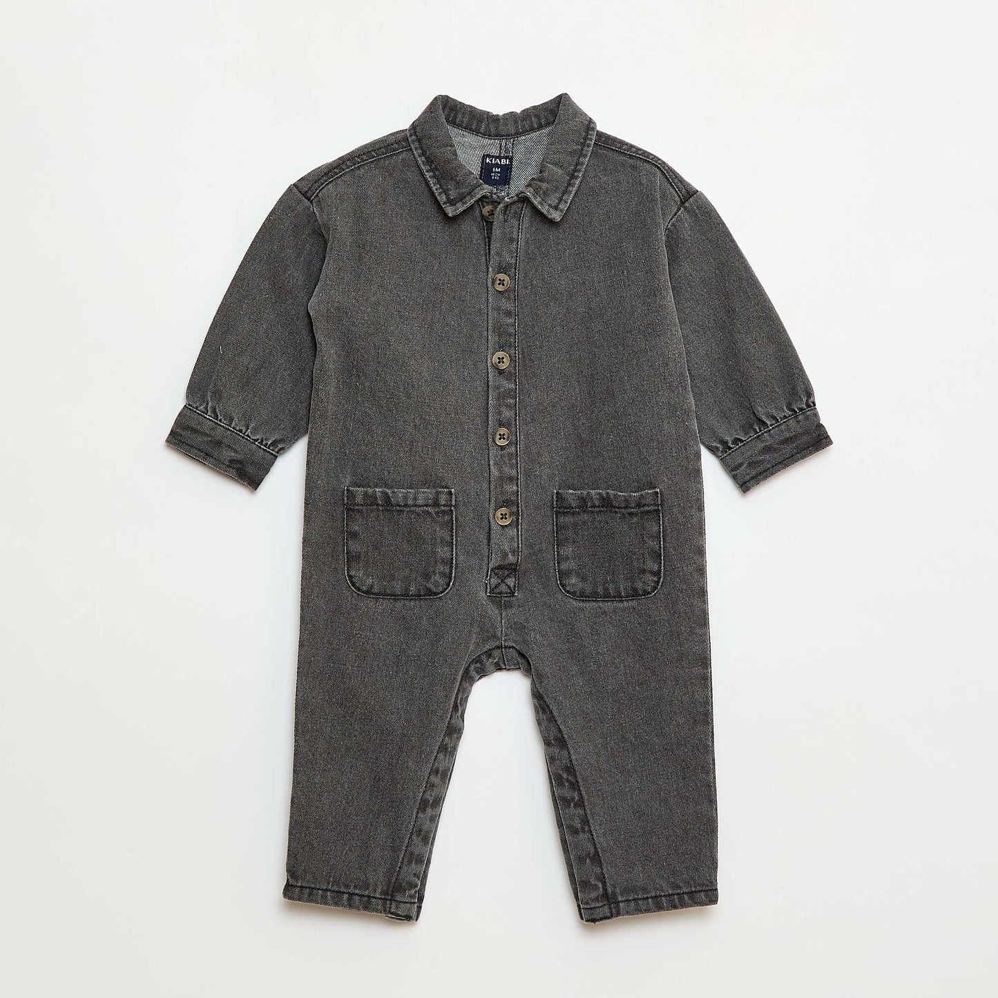 Combinaison longue en jean à ouverture boutonnée GRIS