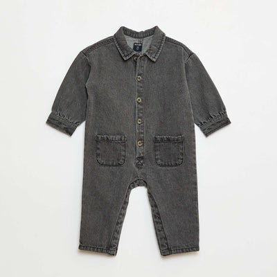 Combinaison longue en jean à ouverture boutonnée GRIS