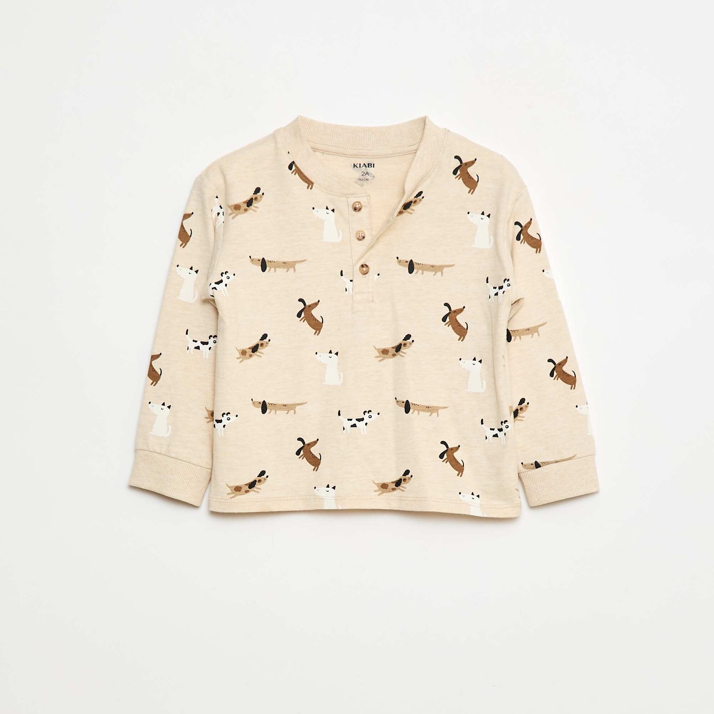 T-shirt à col boutonné imprimé BEIGE