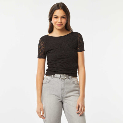 T-shirt en dentelle avec dos nu NOIR