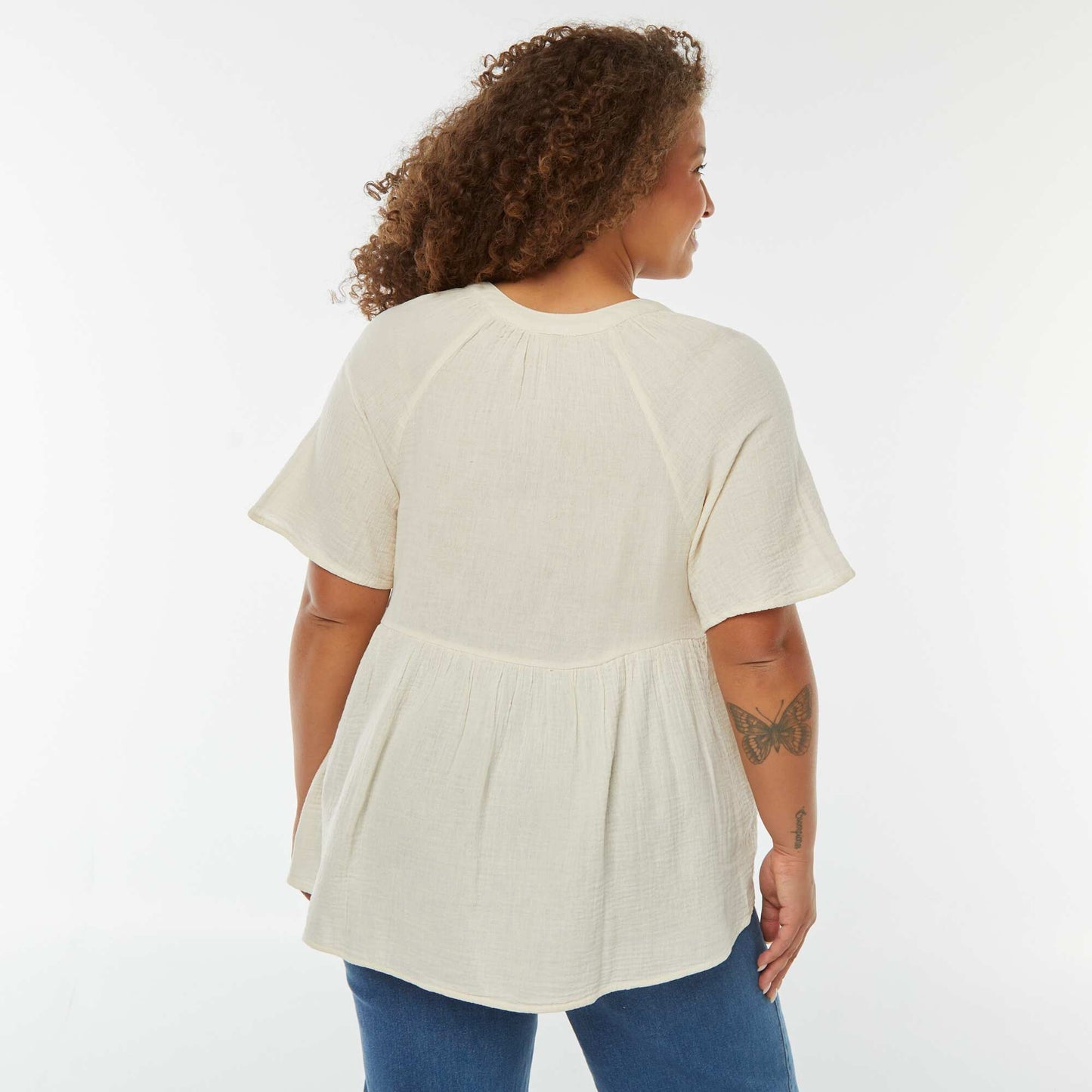 Blouse en gaze de coton avec encolure brodée BLANC