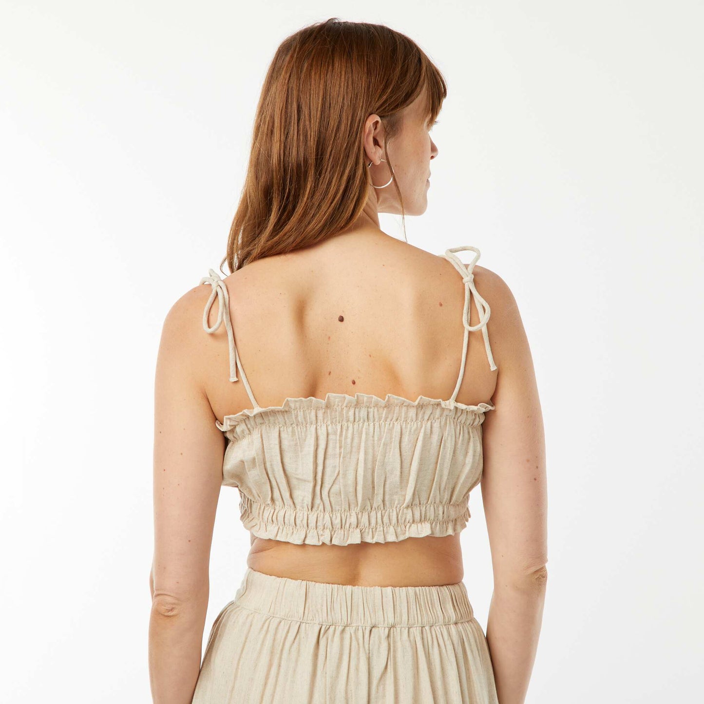 Top avec bretelles à nouer en lin mélangé BEIGE