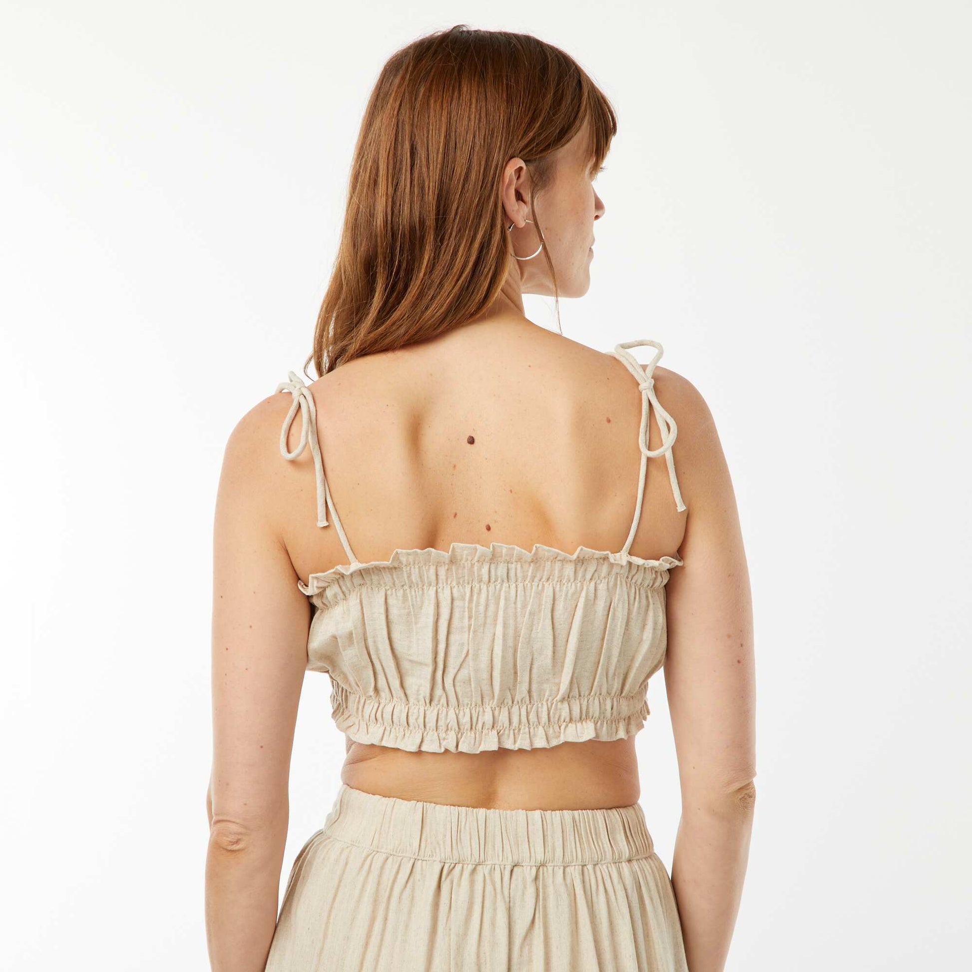 Top avec bretelles à nouer en lin mélangé BEIGE