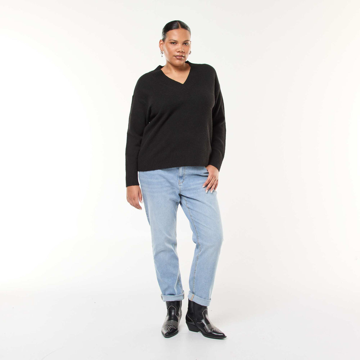 Pull en maille épaisse avec col V NOIR