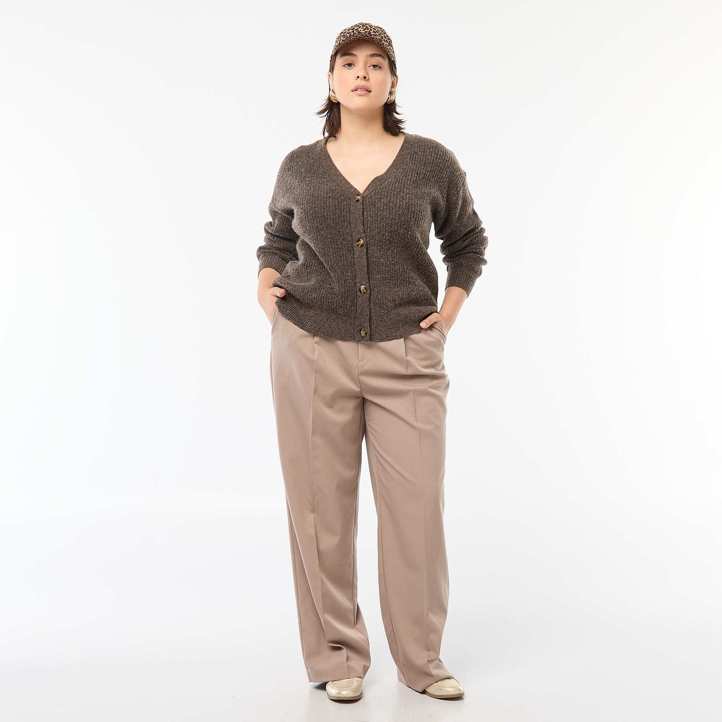 Gilet cardigan en maille côtelée MARRON