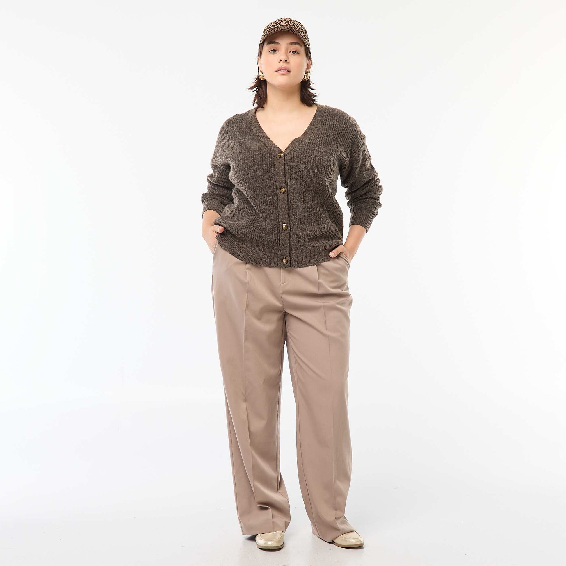 Gilet cardigan en maille côtelée MARRON