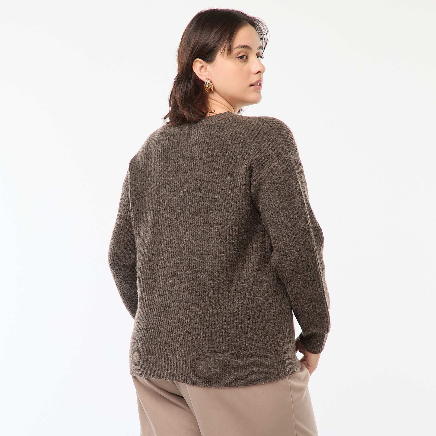 Gilet cardigan en maille côtelée MARRON