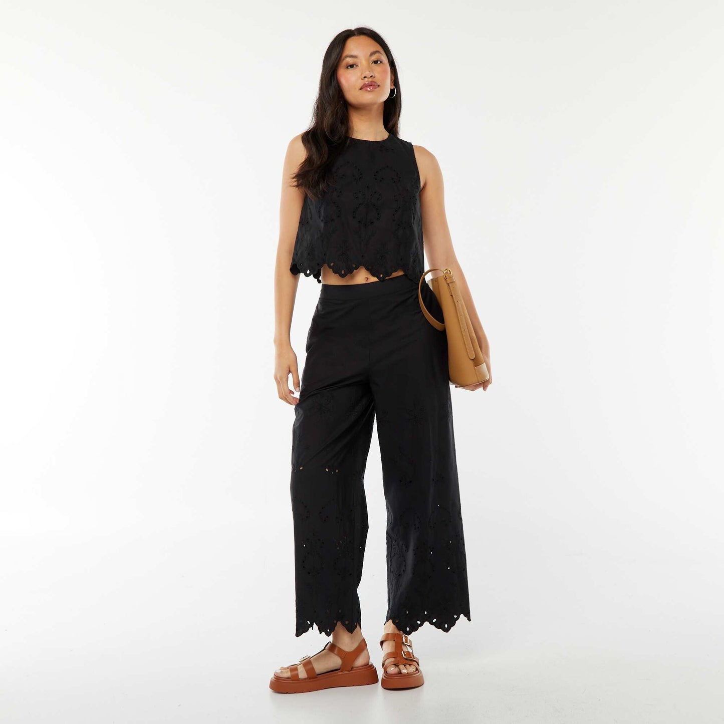 Top sans manches avec broderies anglaises NOIR