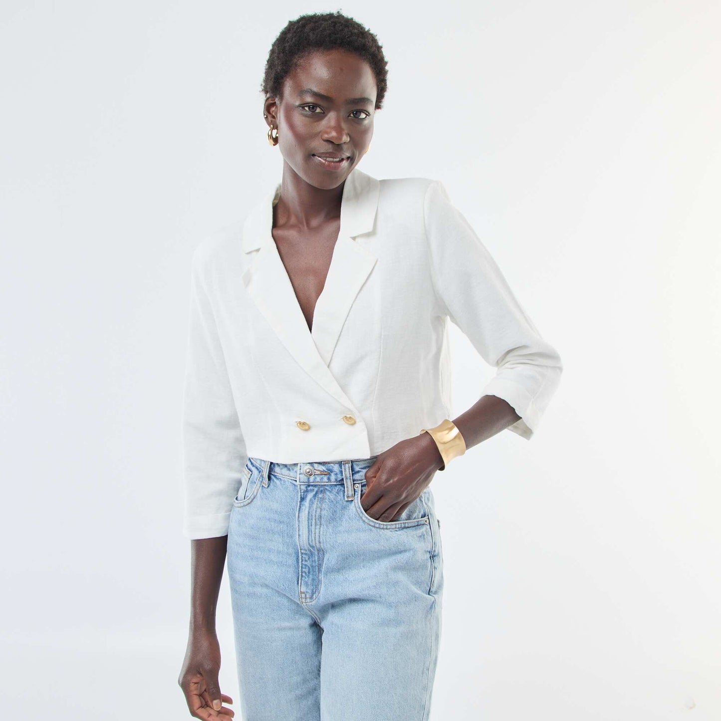 Veste tailleur cropped unie BEIGE
