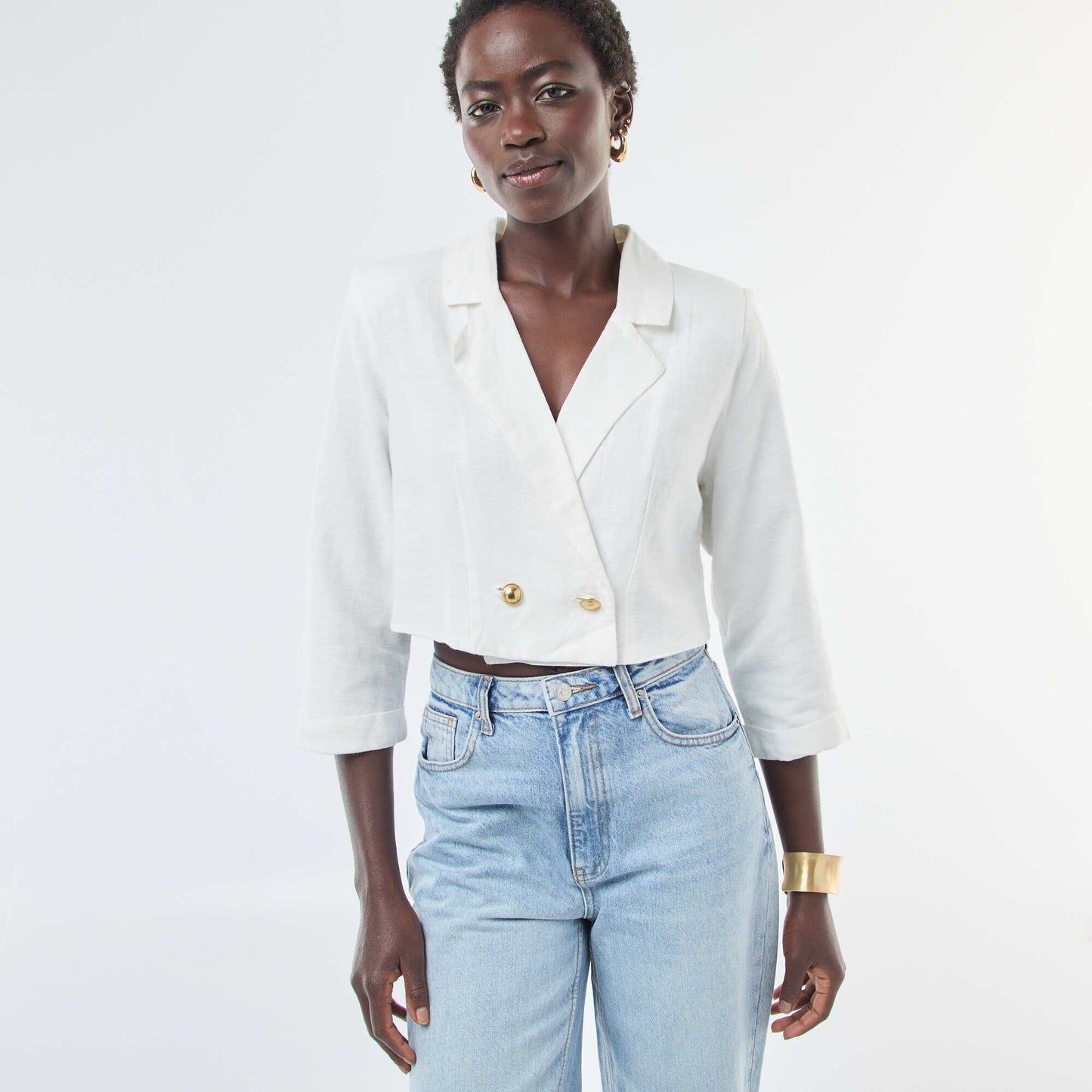 Veste tailleur cropped unie BEIGE
