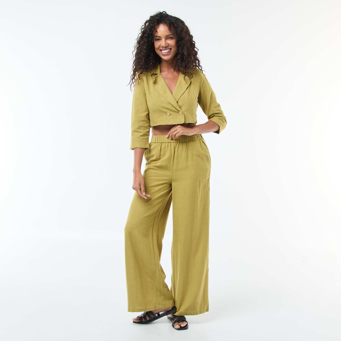 Pantalon large / wide legs avec taille élastiquée VERT