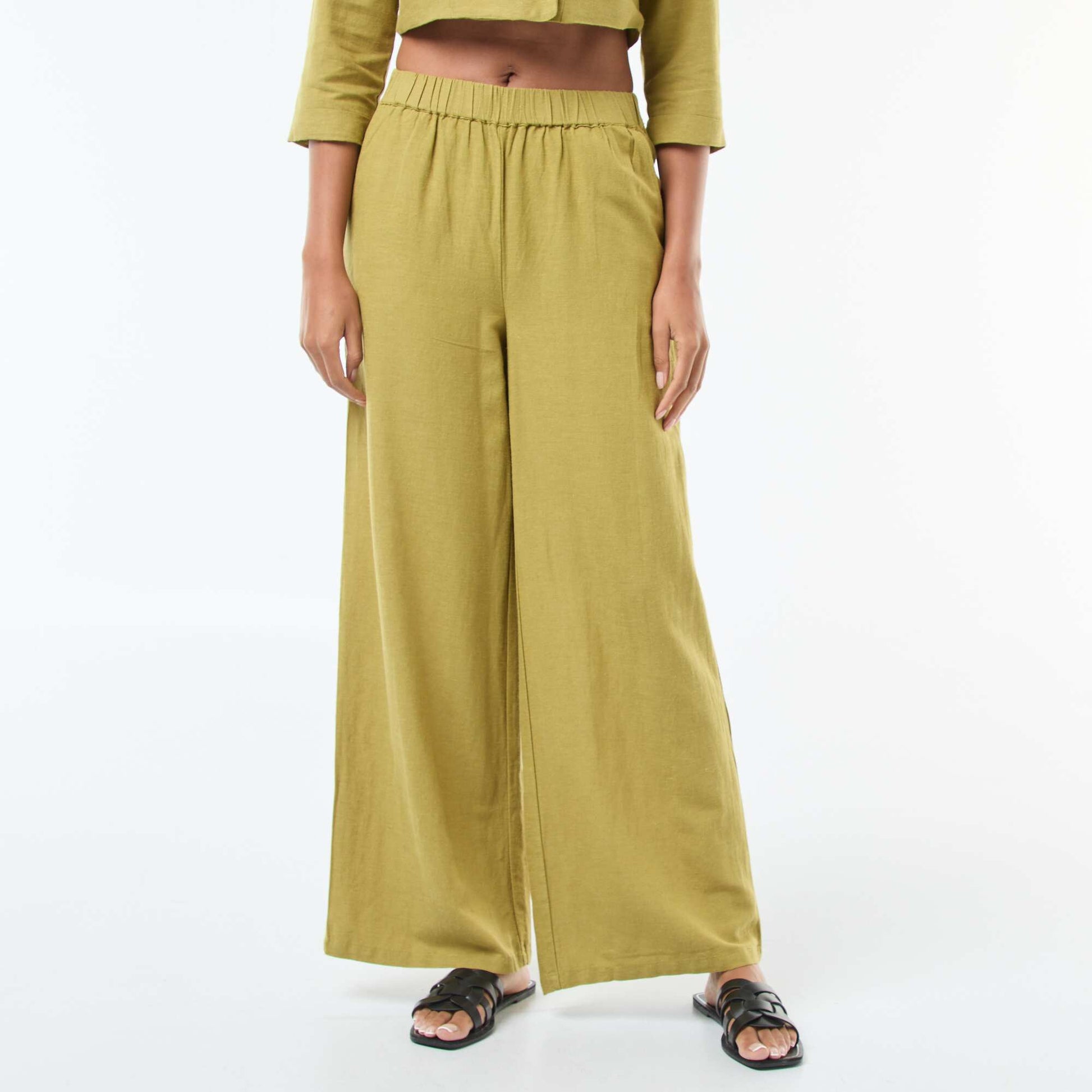 Pantalon large / wide legs avec taille élastiquée VERT