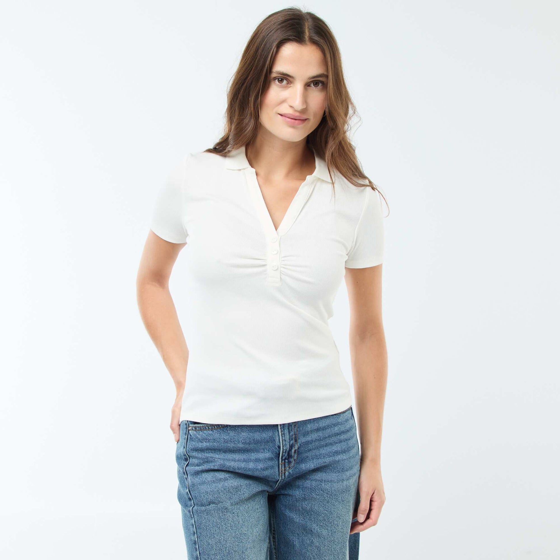 Polo en côte de coton uni BEIGE