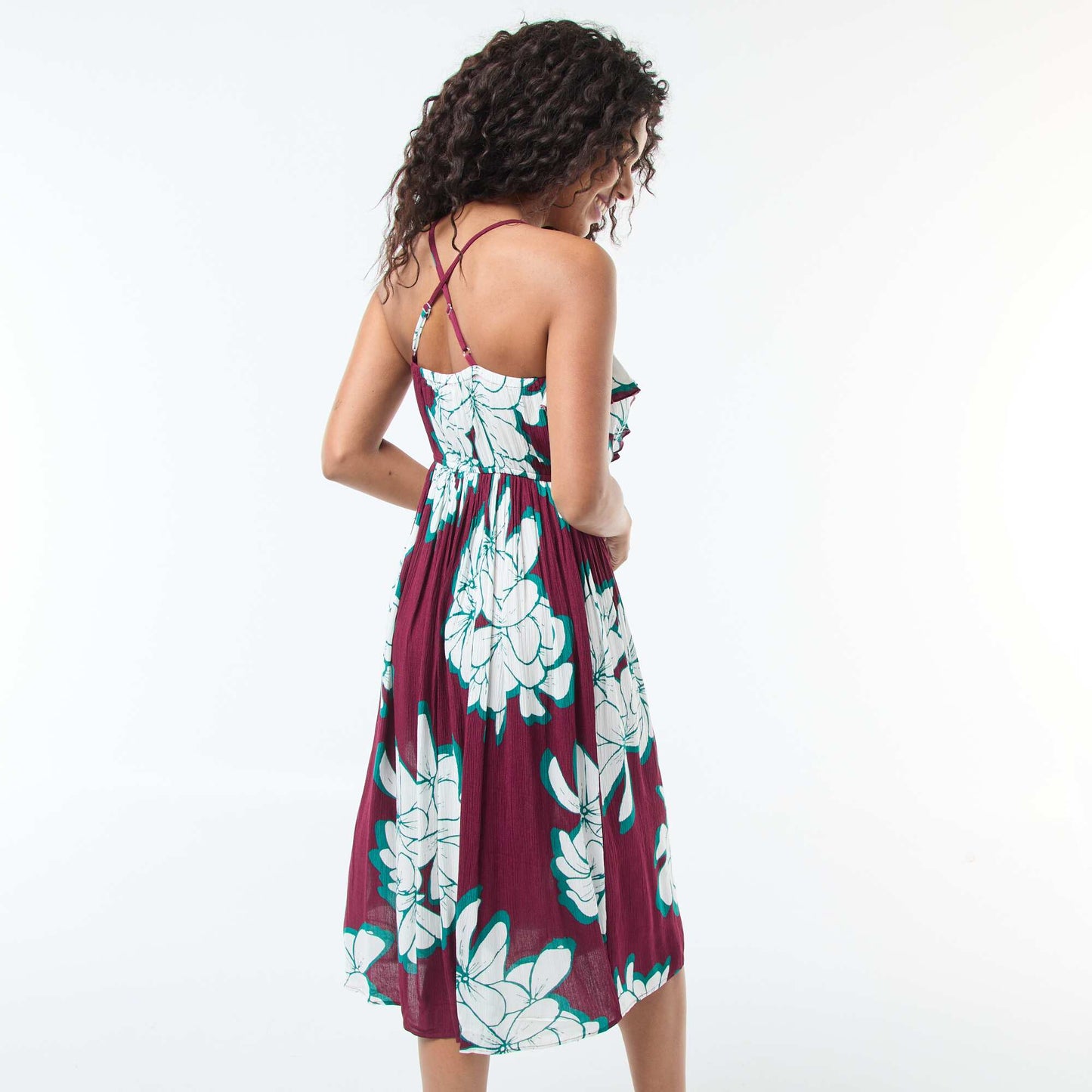 Robe longue avec col volanté ROUGE