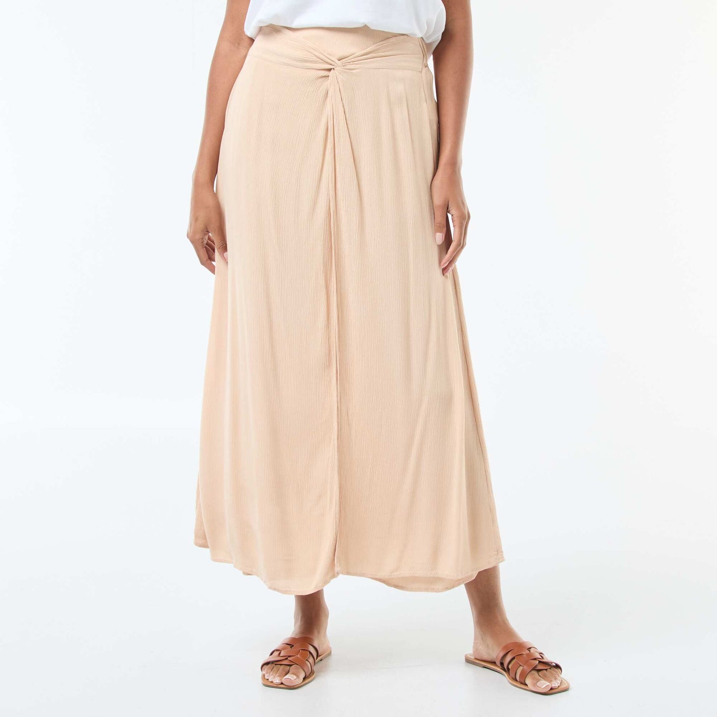 Jupe midi forme évasée en maille crêpée BEIGE